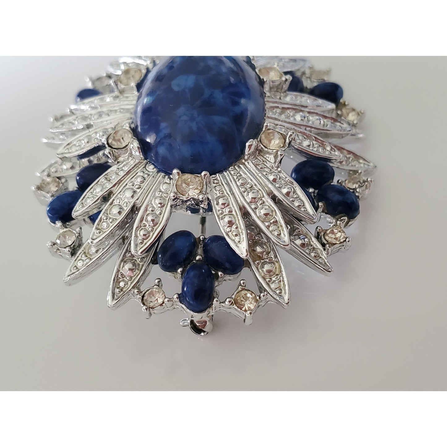 Vintage Sarah Coventry Faux Lapis Oval Halo Brooch