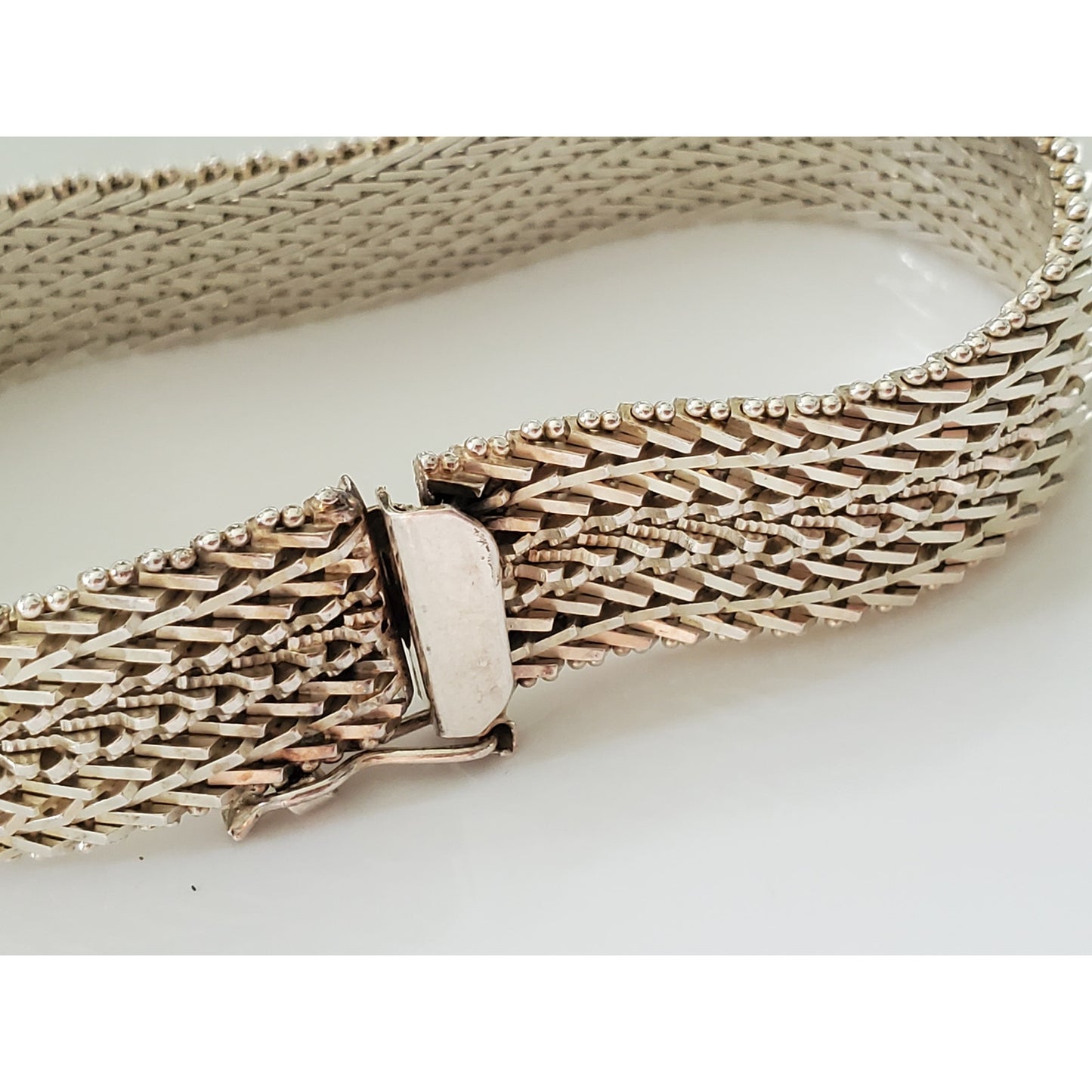 Vintage Wide Woven Sterling Silver Bracelet