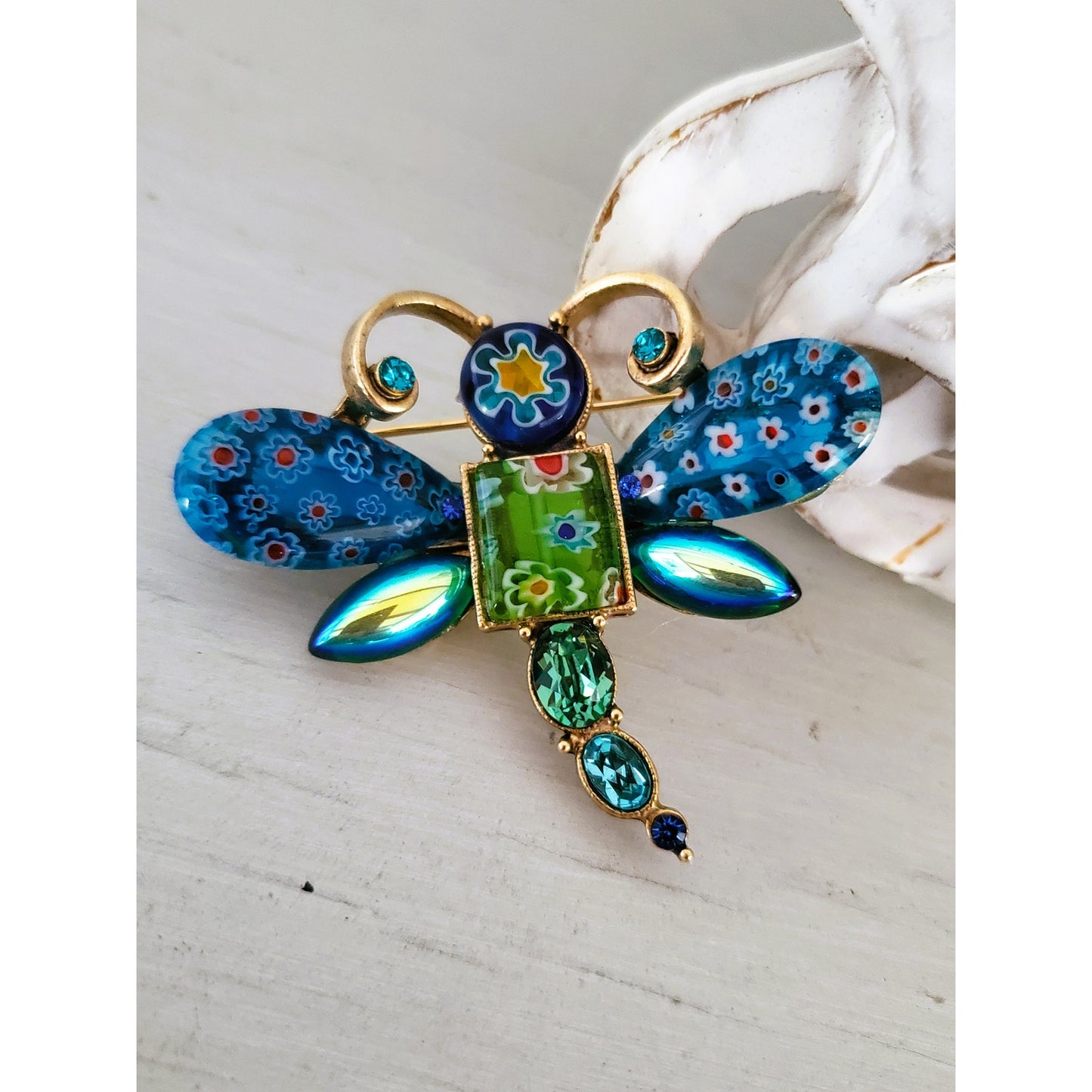 SWEET ROMANCE Millefiori Glass Butterfly Pin Brooch