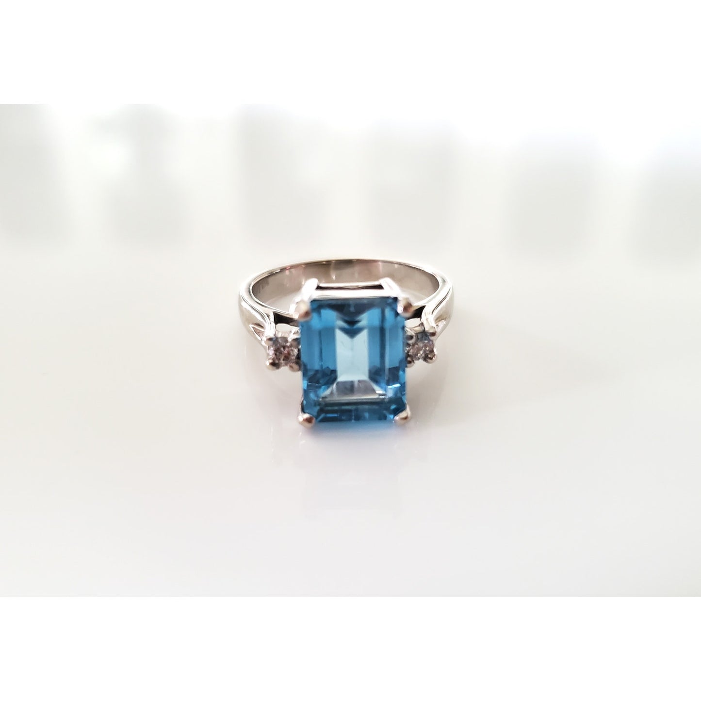 Vintage 14K White Gold Topaz and Diamond Ring