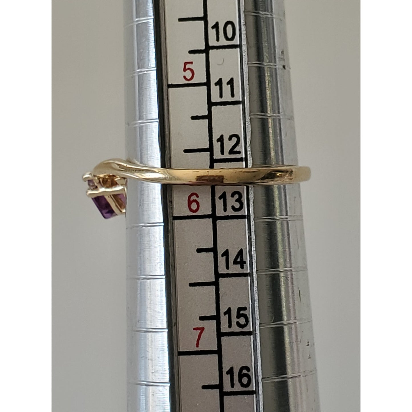 Vintage 14K Gold Kabana Designer Amethyst Hexagon and Diamond Bypass Ring
