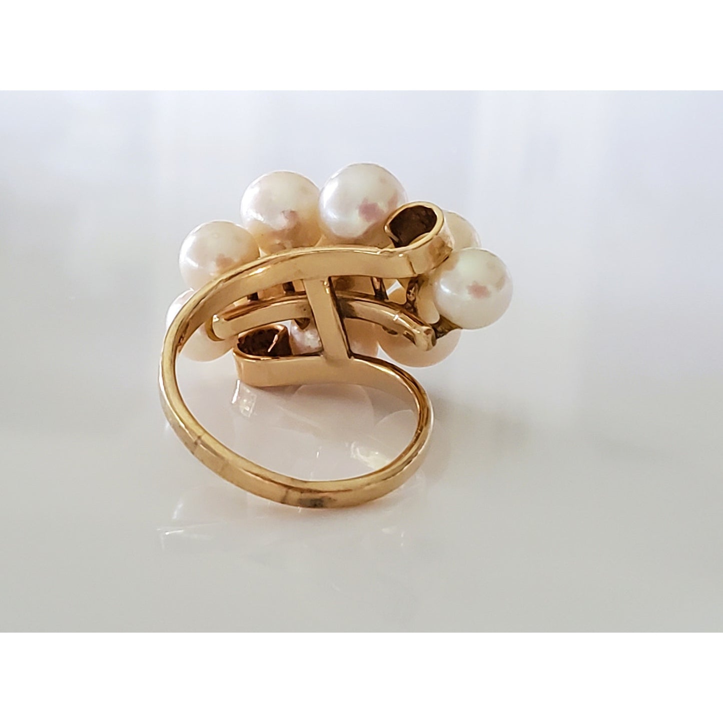 Vintage 14K Gold Mings Designer Cultured Pearl Cluster Cocktail Ring
