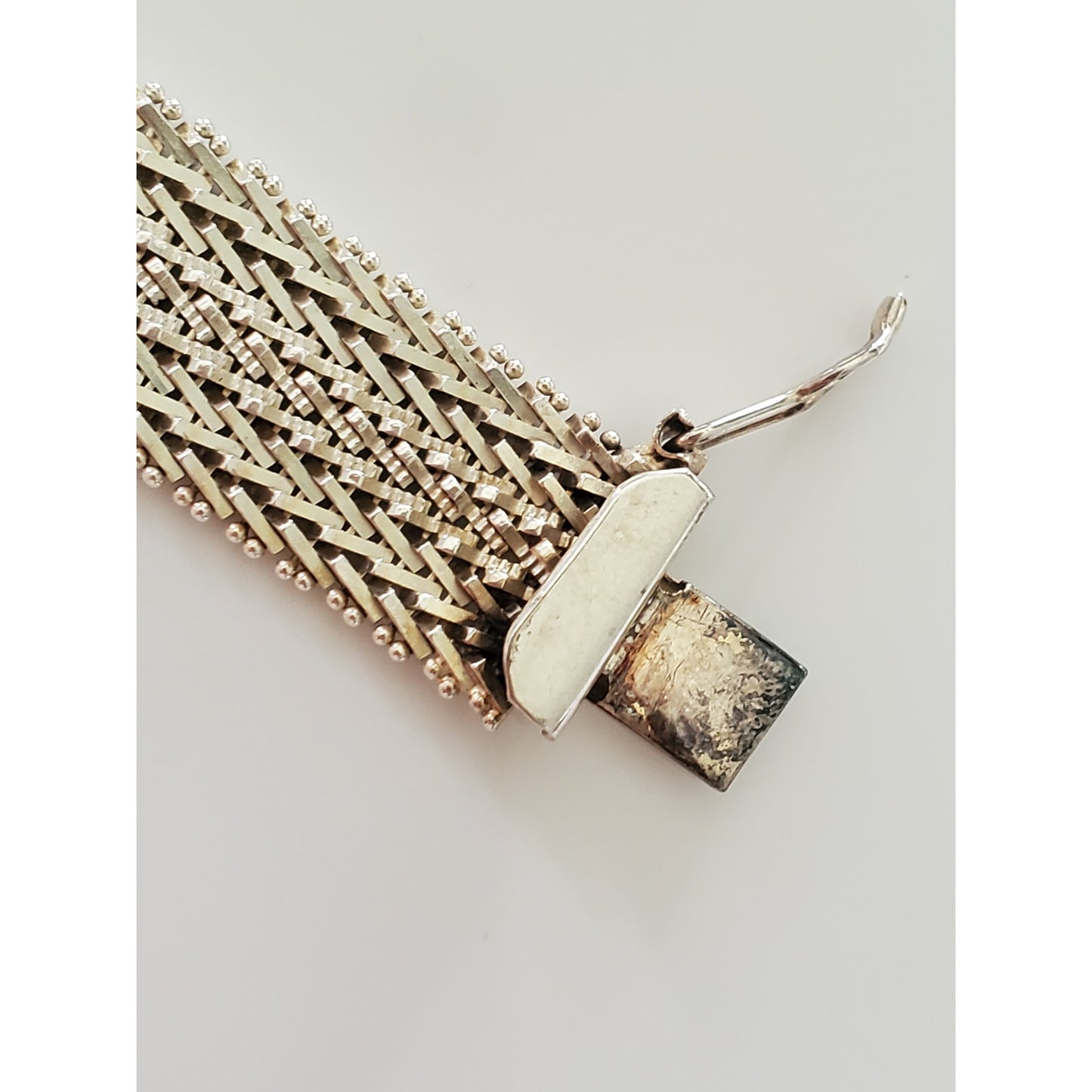 Vintage Wide Woven Sterling Silver Bracelet
