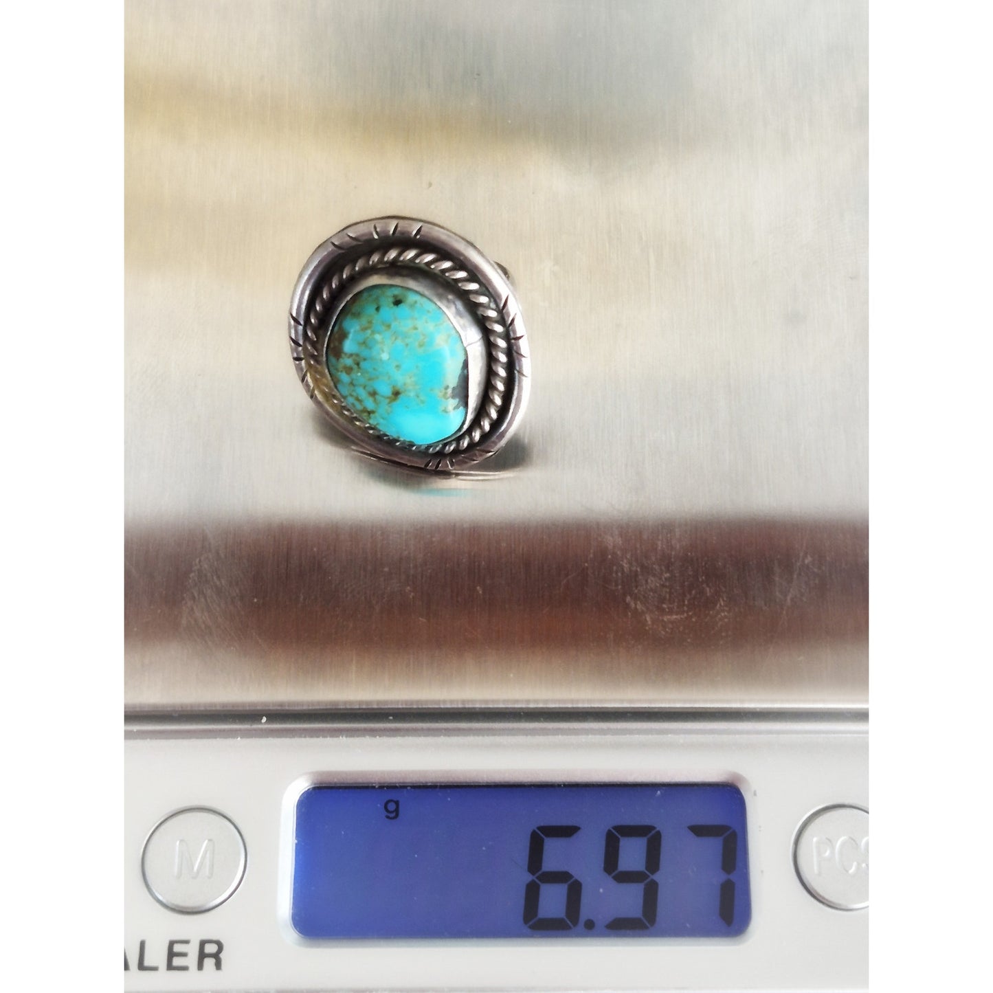 Vintage Sterling Silver Navajo Turquoise Scroll Ring
