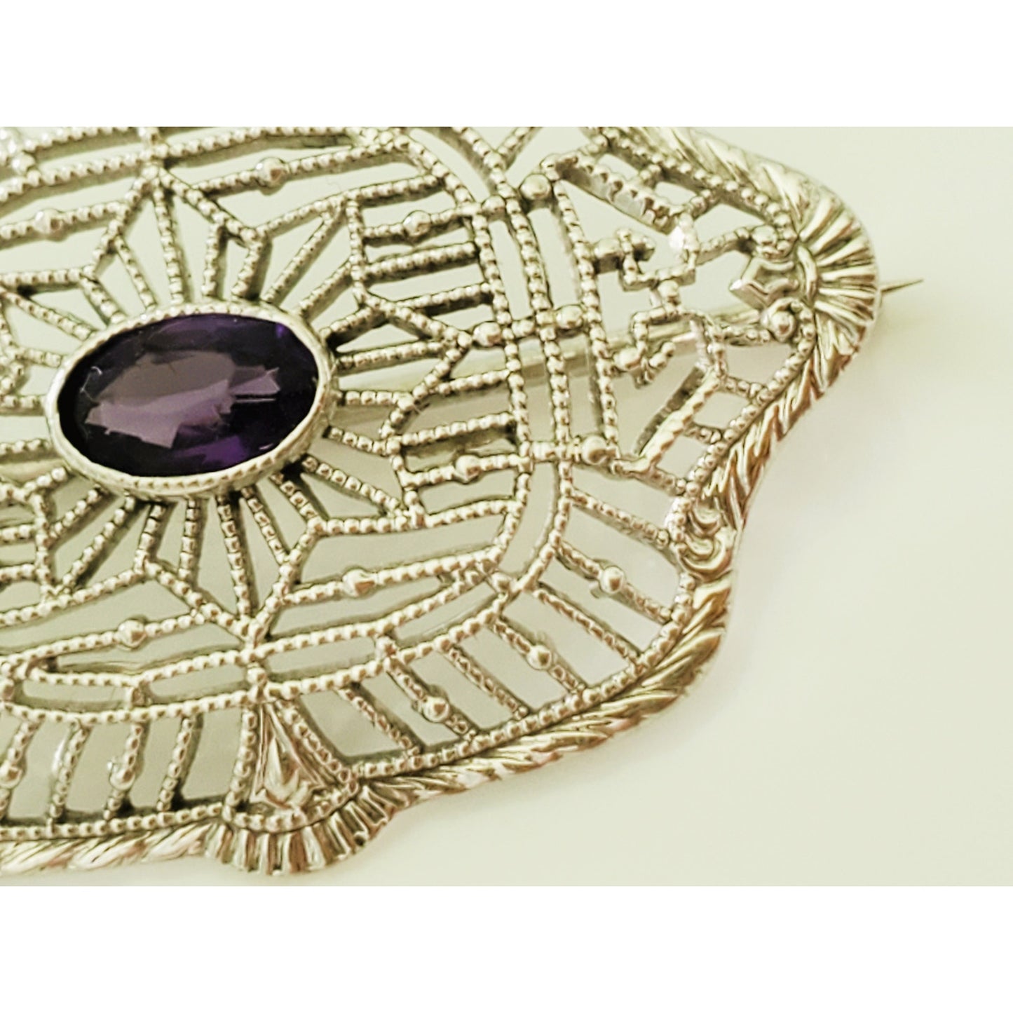Vintage 10K Antique Victorian Filigree Amethyst Petite Brooch