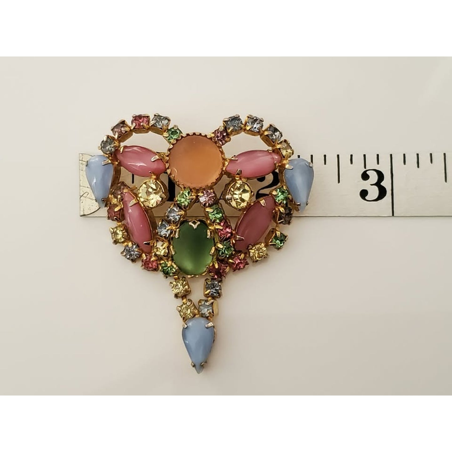 Vintage Pastel Rhinestone Dangle Brooch