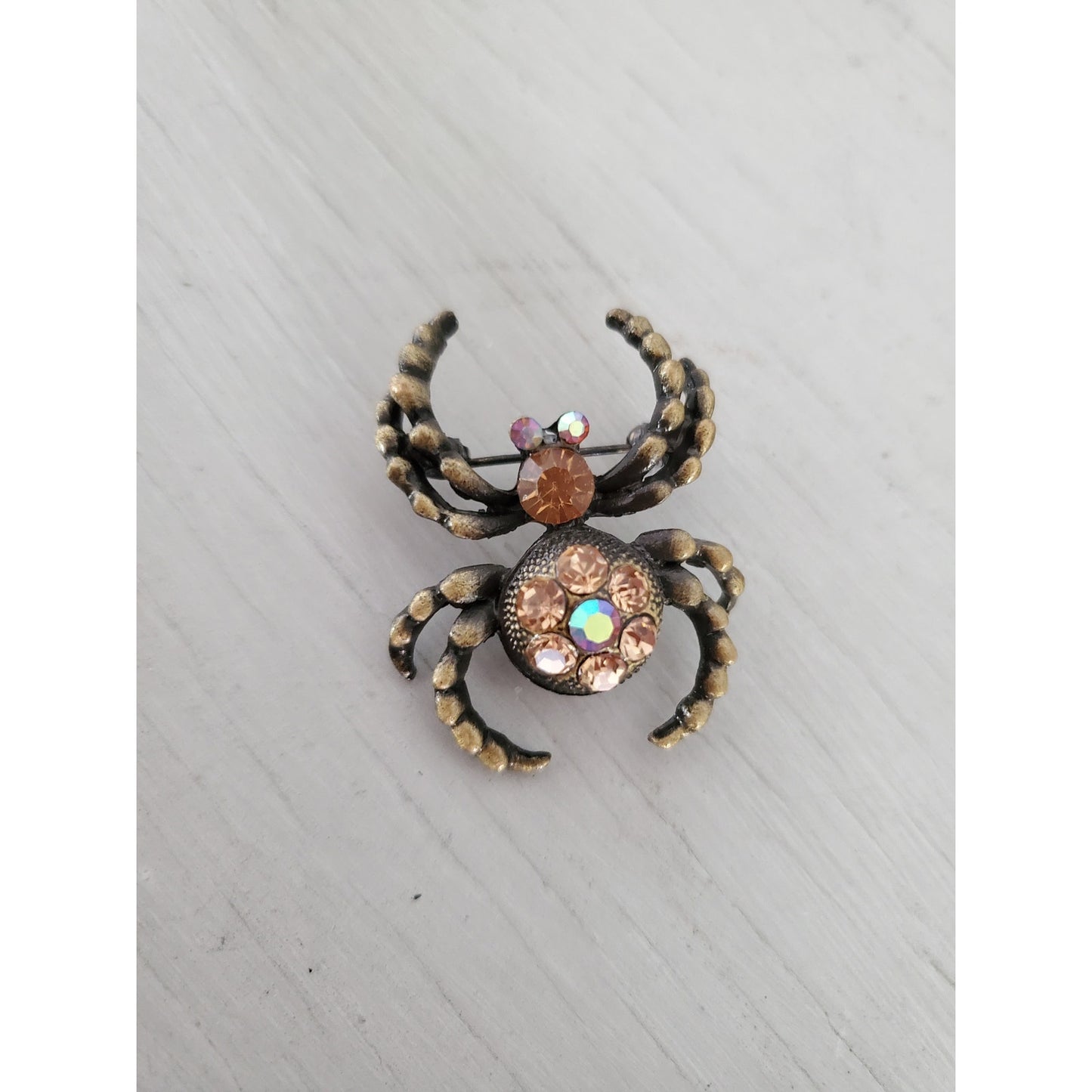 Bronze Spider Rhinestone Brooch
