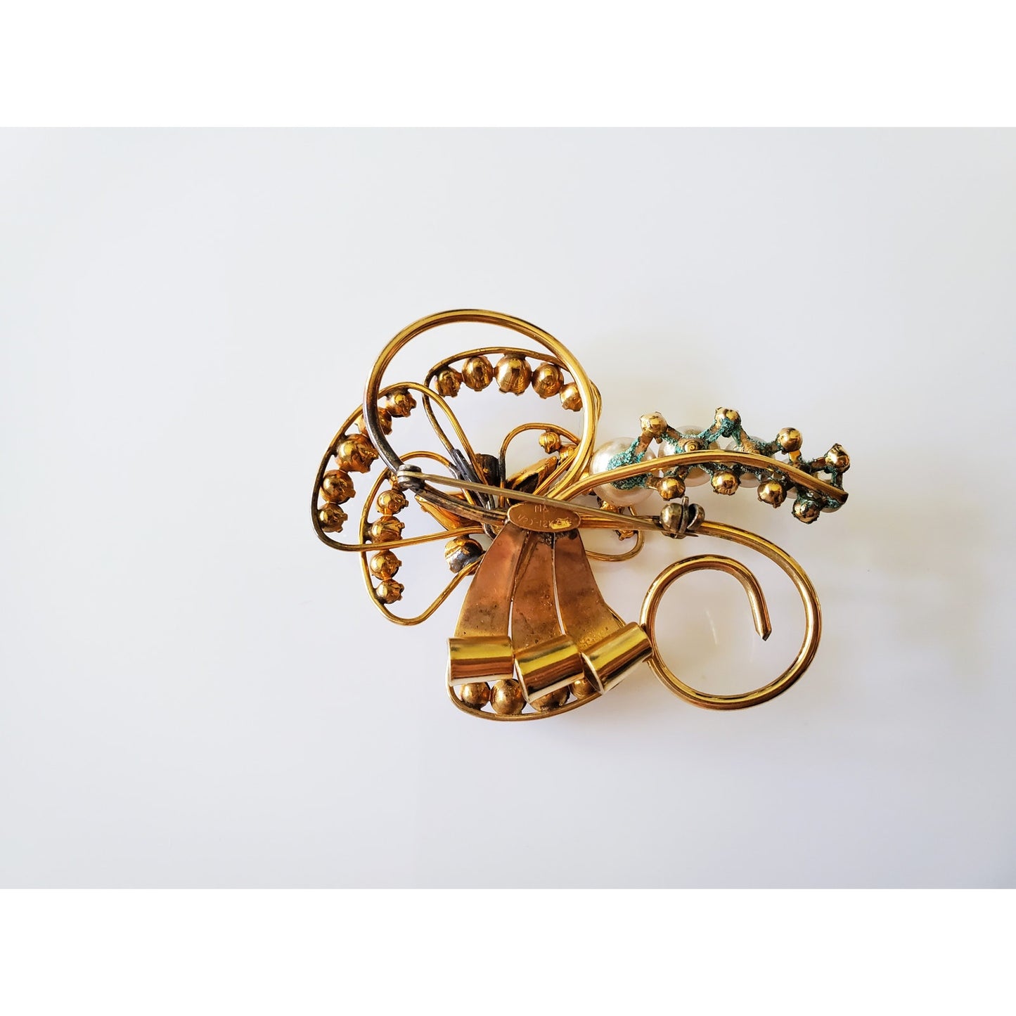 Vintage Gold Fill White Rhinestone Cocktail Set of Earrings and Brooch