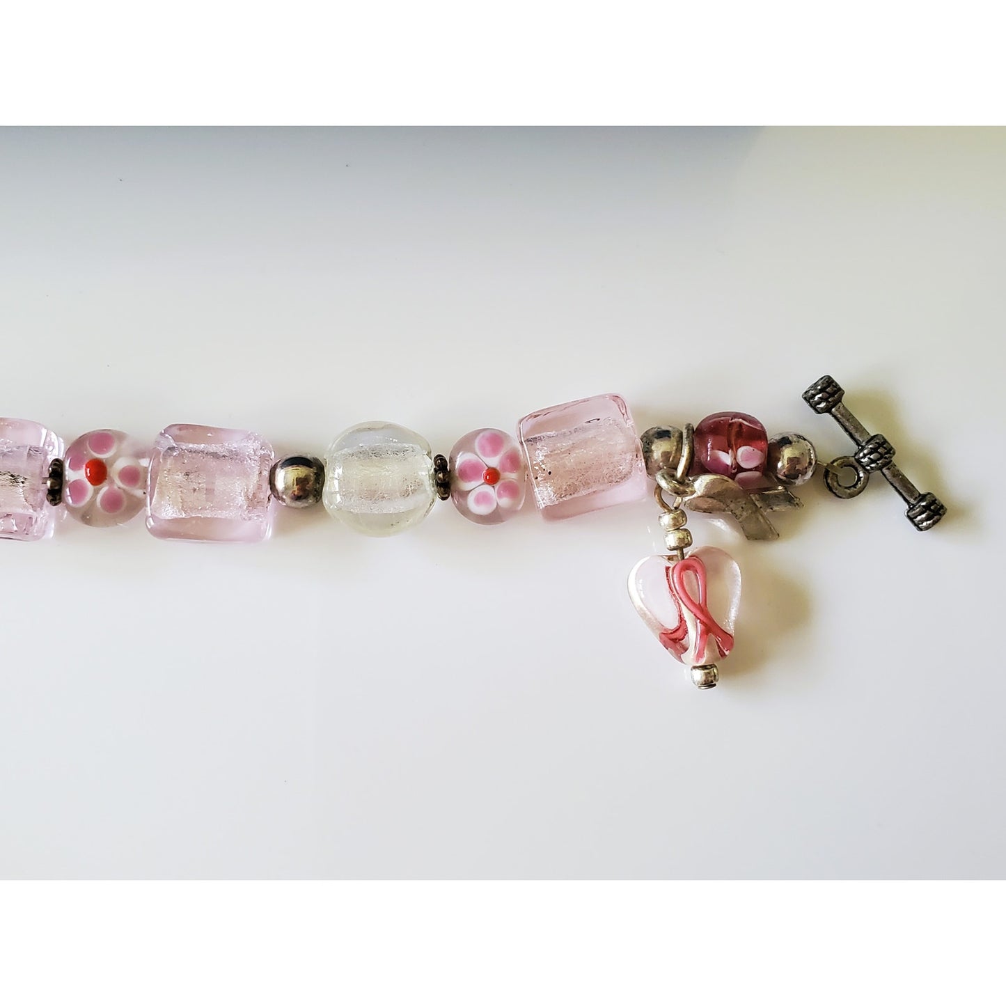 Pink Breast Cancer Awareness Glass Beaded Bracelet