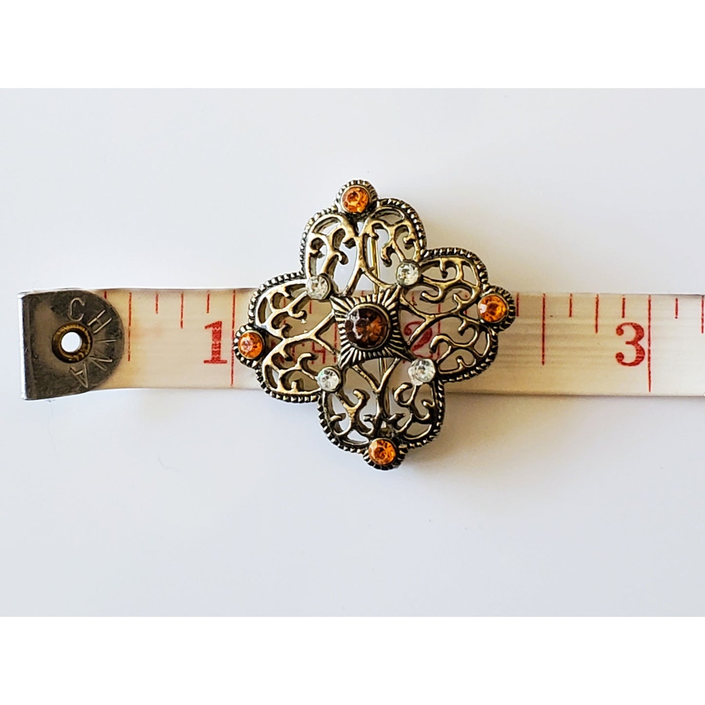 Vintage Orange Rhinestone Brooch