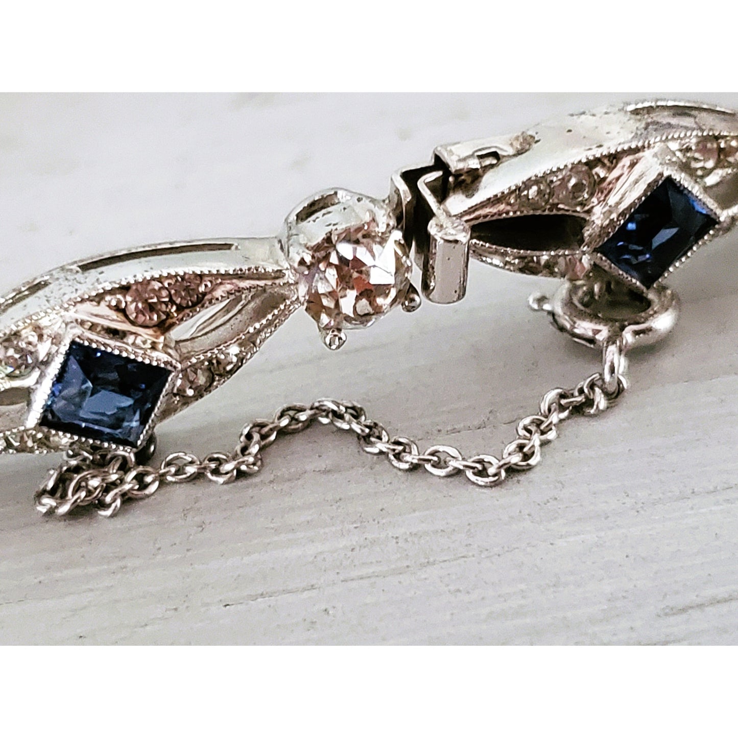 Sterling Silver Sapphire and CZ Tennis Bracelet