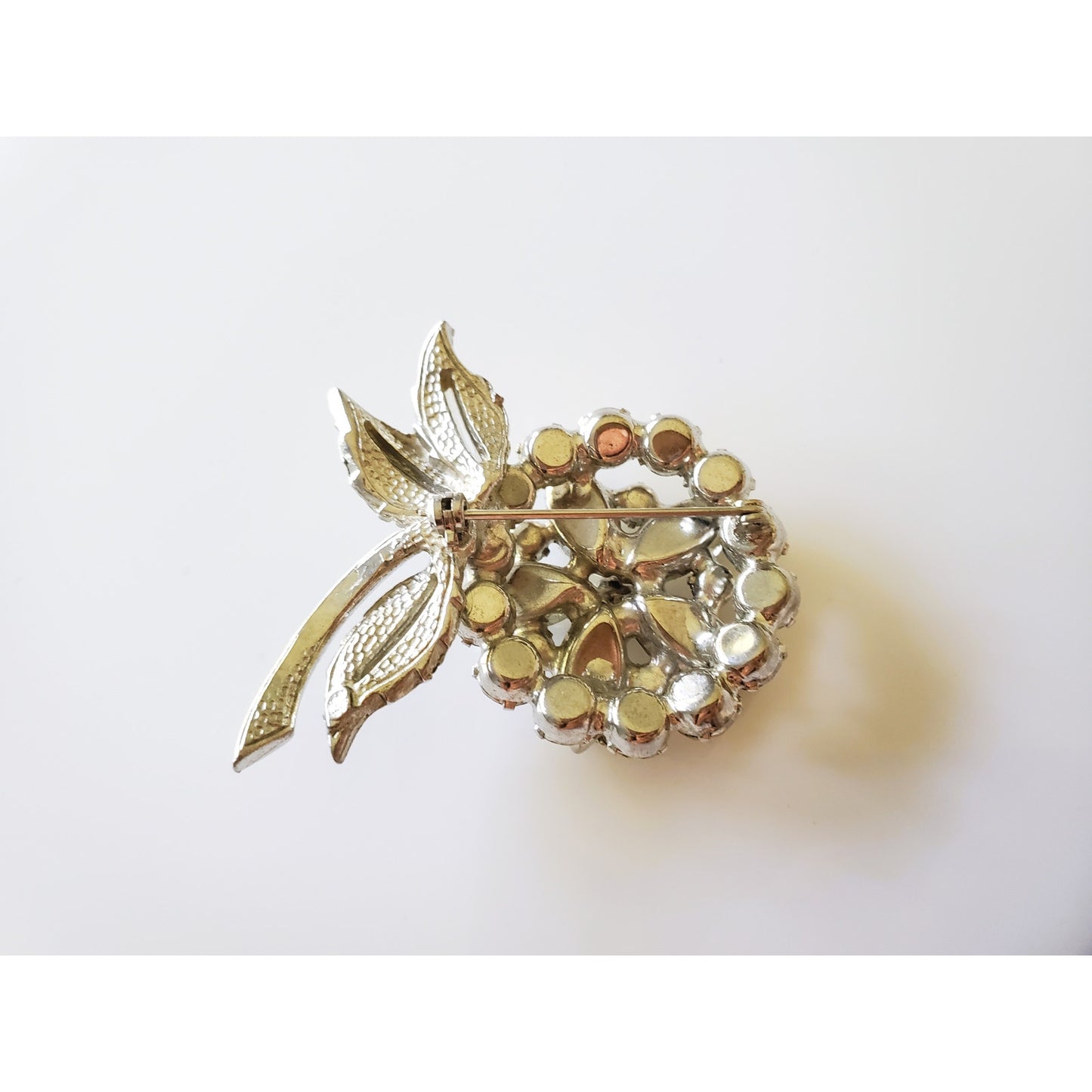 Vintage Clear Rhinestone Floral Brooch