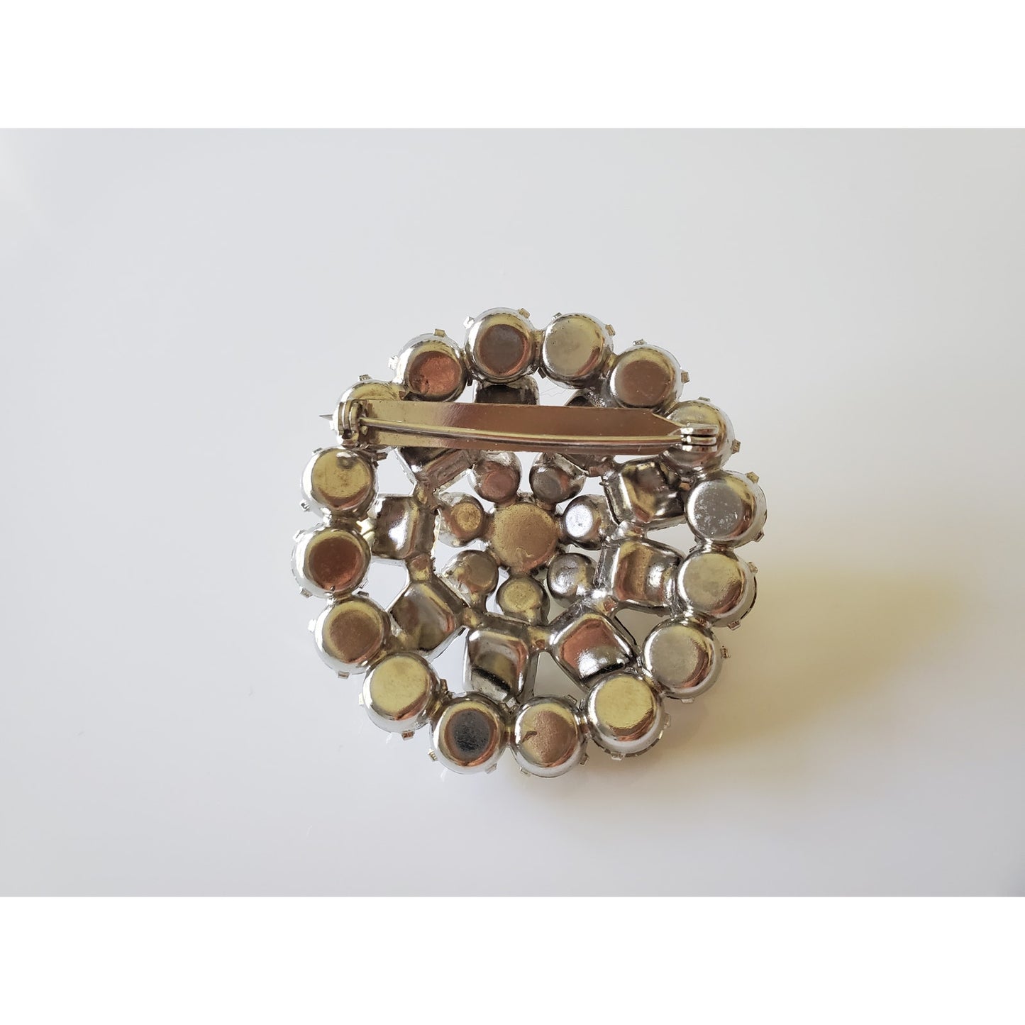 Vintage Round Clear Rhinestone Dome Brooch