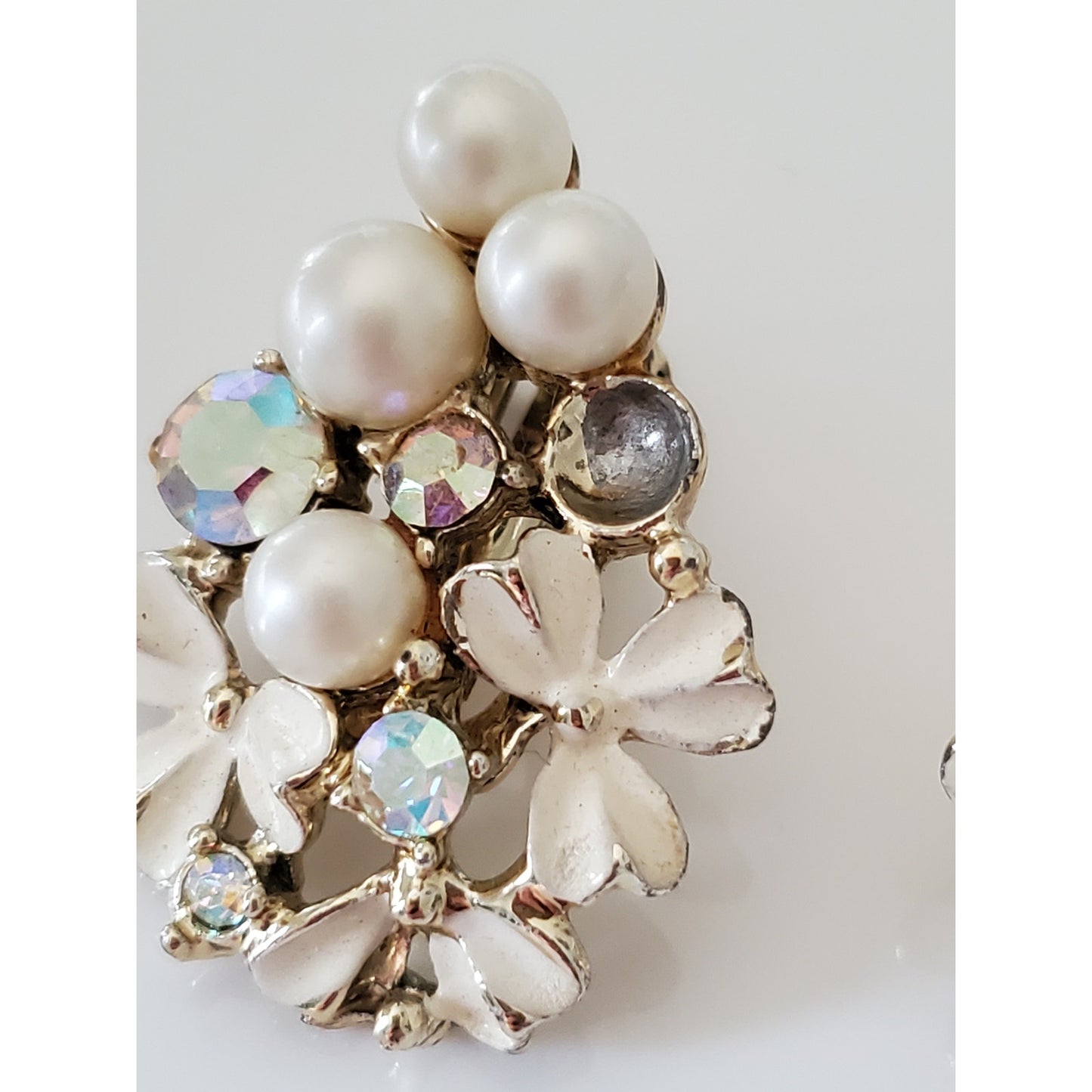 Vintage Faux Pearl and Rhinestone Clip On Earrings