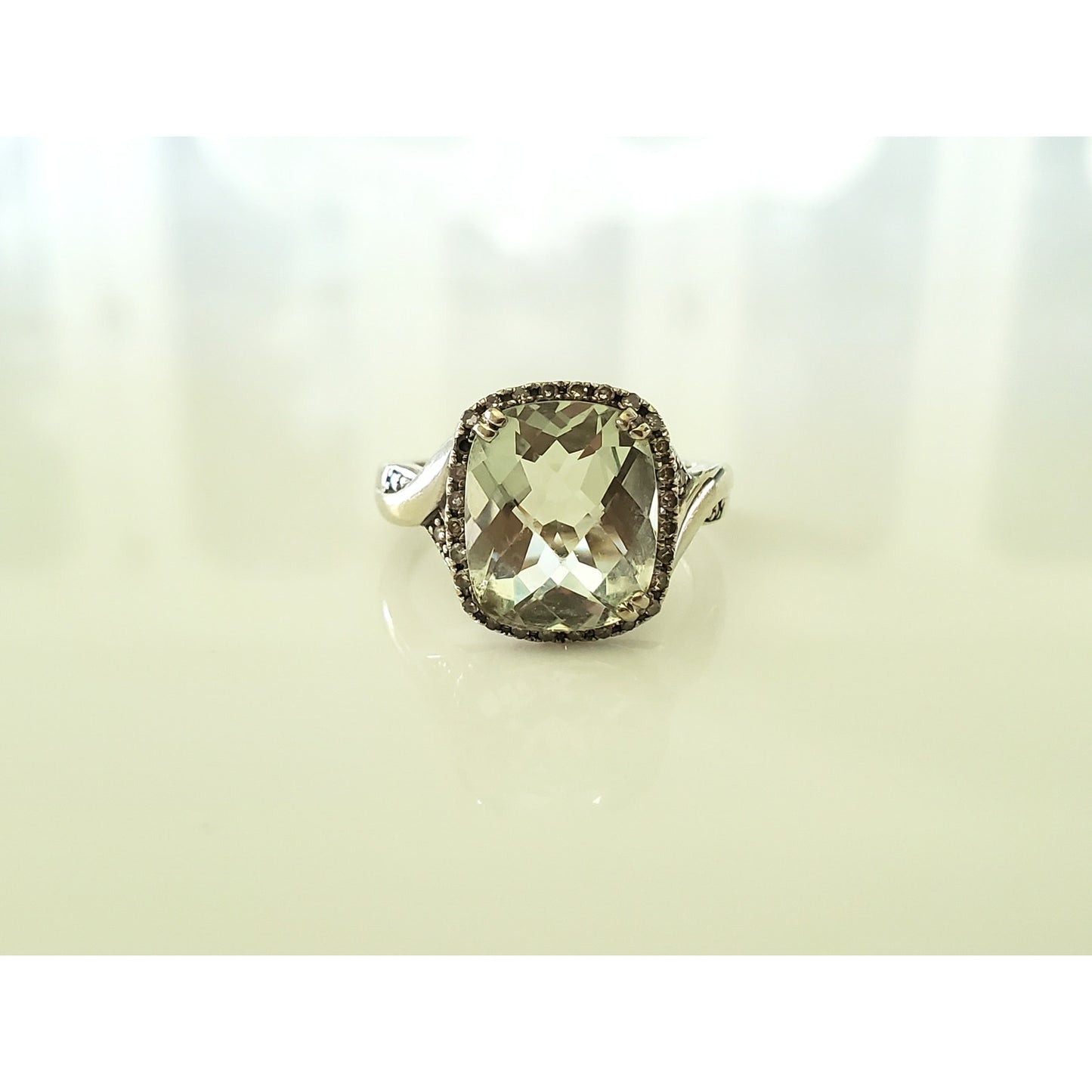 Vintage 10K Gold Prasiolite and Diamond Cocktail Ring