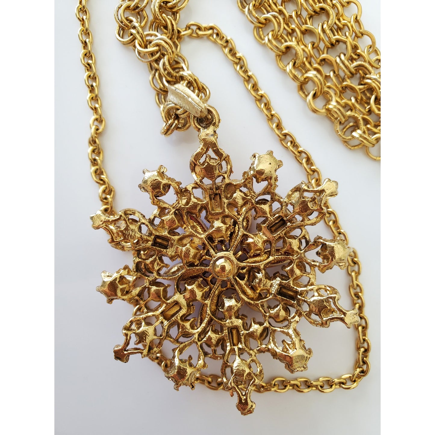 Vintage Large Pink Pendant Triple Strand Necklace
