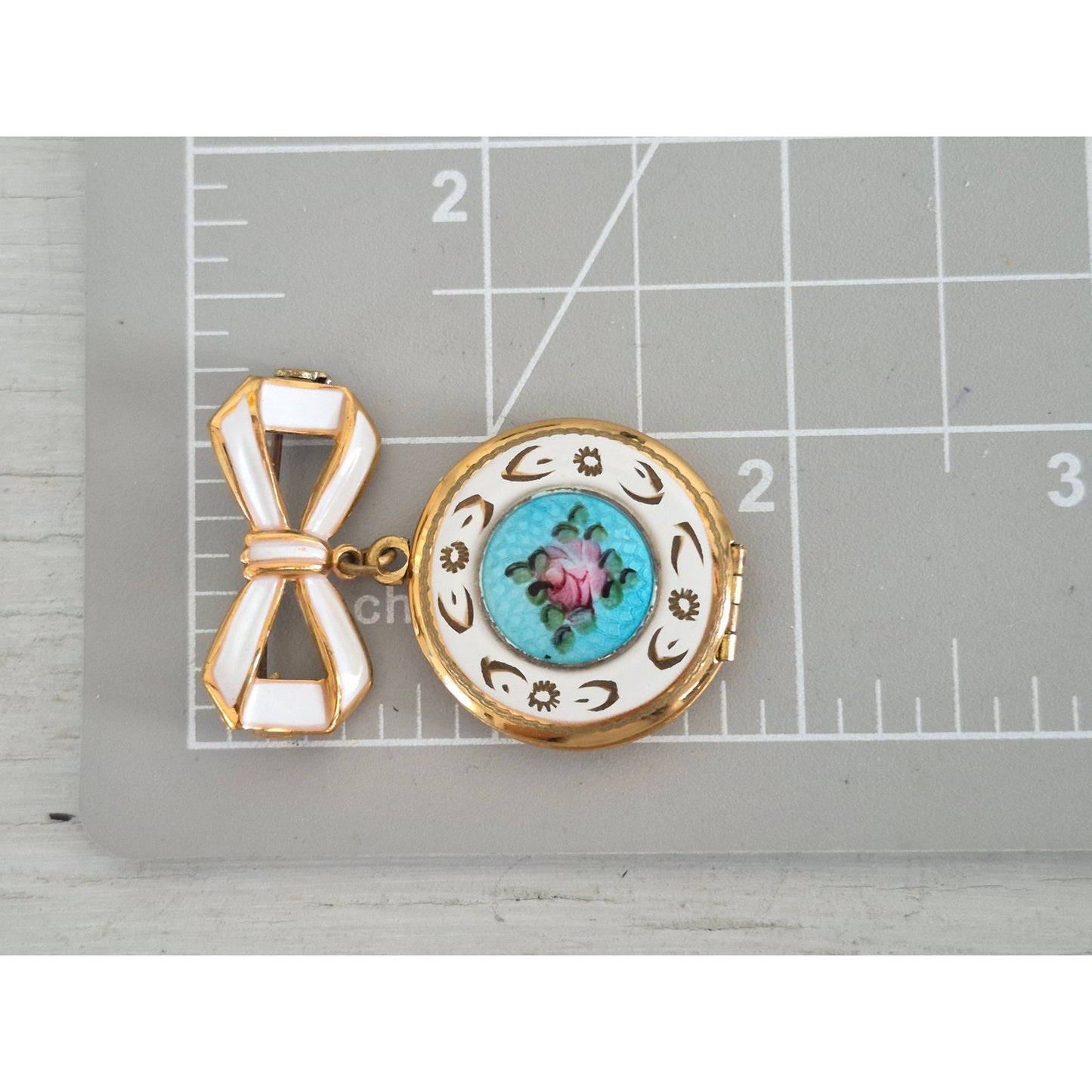 Antique Guilloche Bow Hanging Locket Brooch