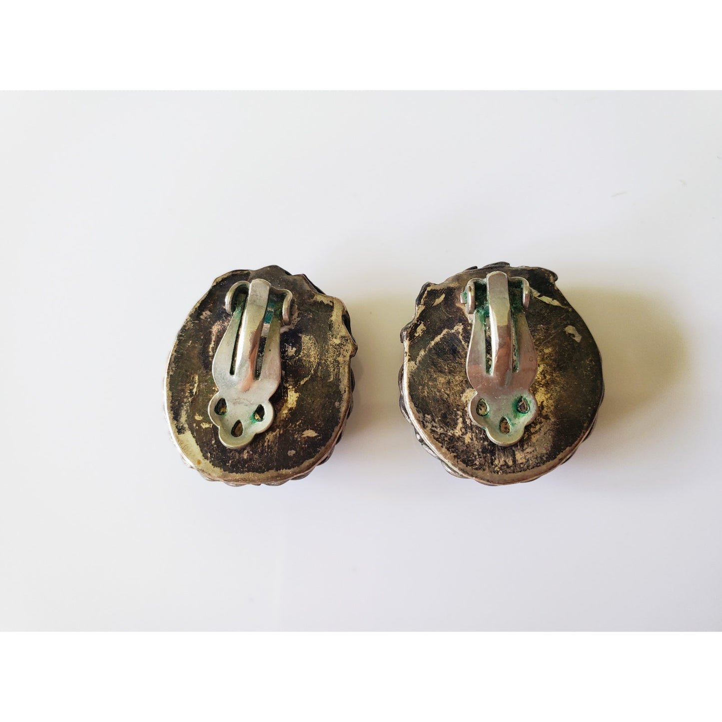 Vintage Turquoise Navajo Sterling Silver Clip On Earrings