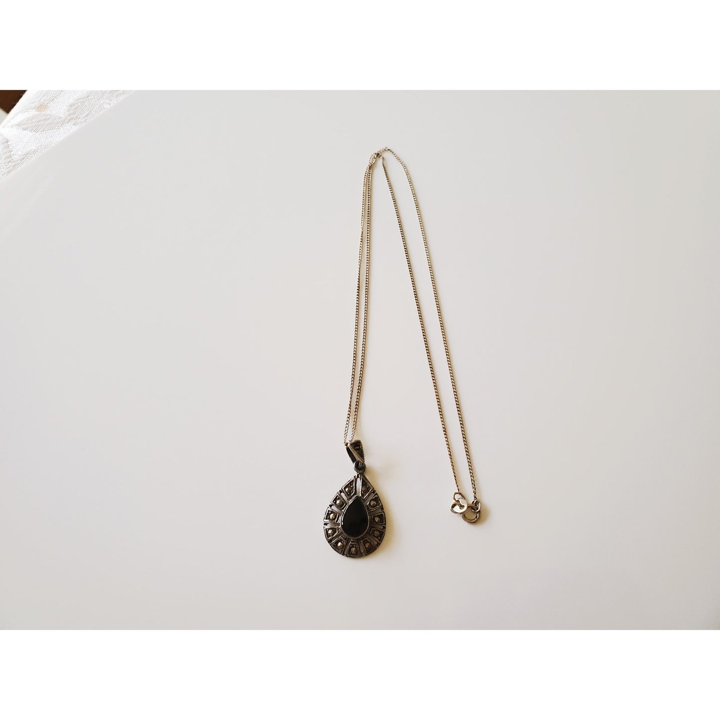 Vintage Sterling Silver Avon Black Stone Necklace