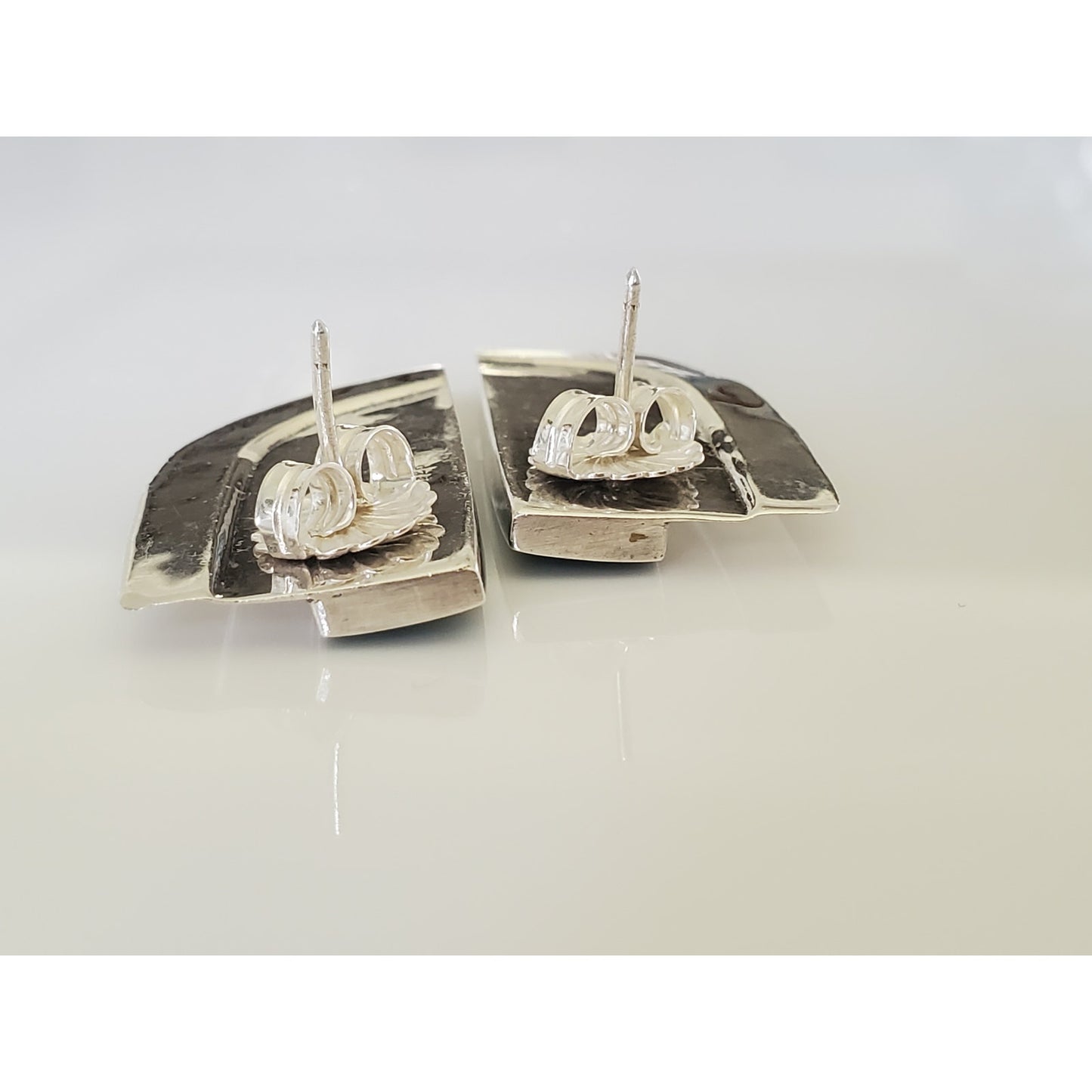 Vintage Sterling Silver Modernist Malachite Stud Earrings
