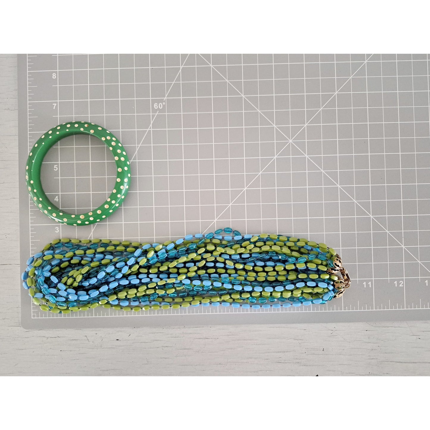 Vintage Mid-Century Blue and Green Necklace and Bracelet Set