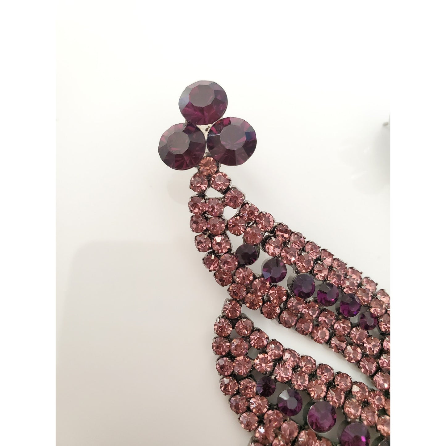 Long Purple Dangle Rhinestone Earrings