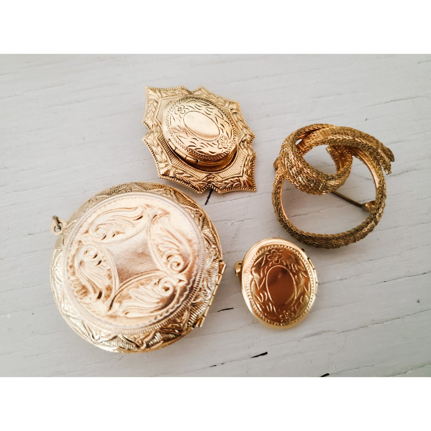 Lot of Vintage Gold Tone Locket Brooches