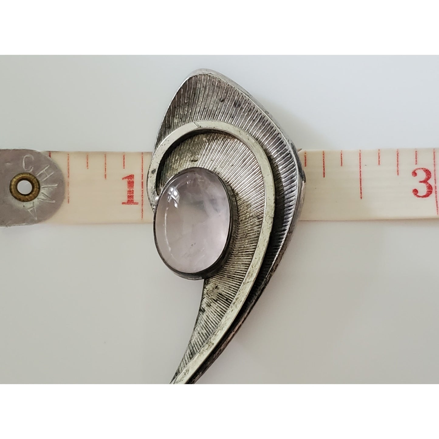 Vintage Sterling Silver Rose Quartz Brooch