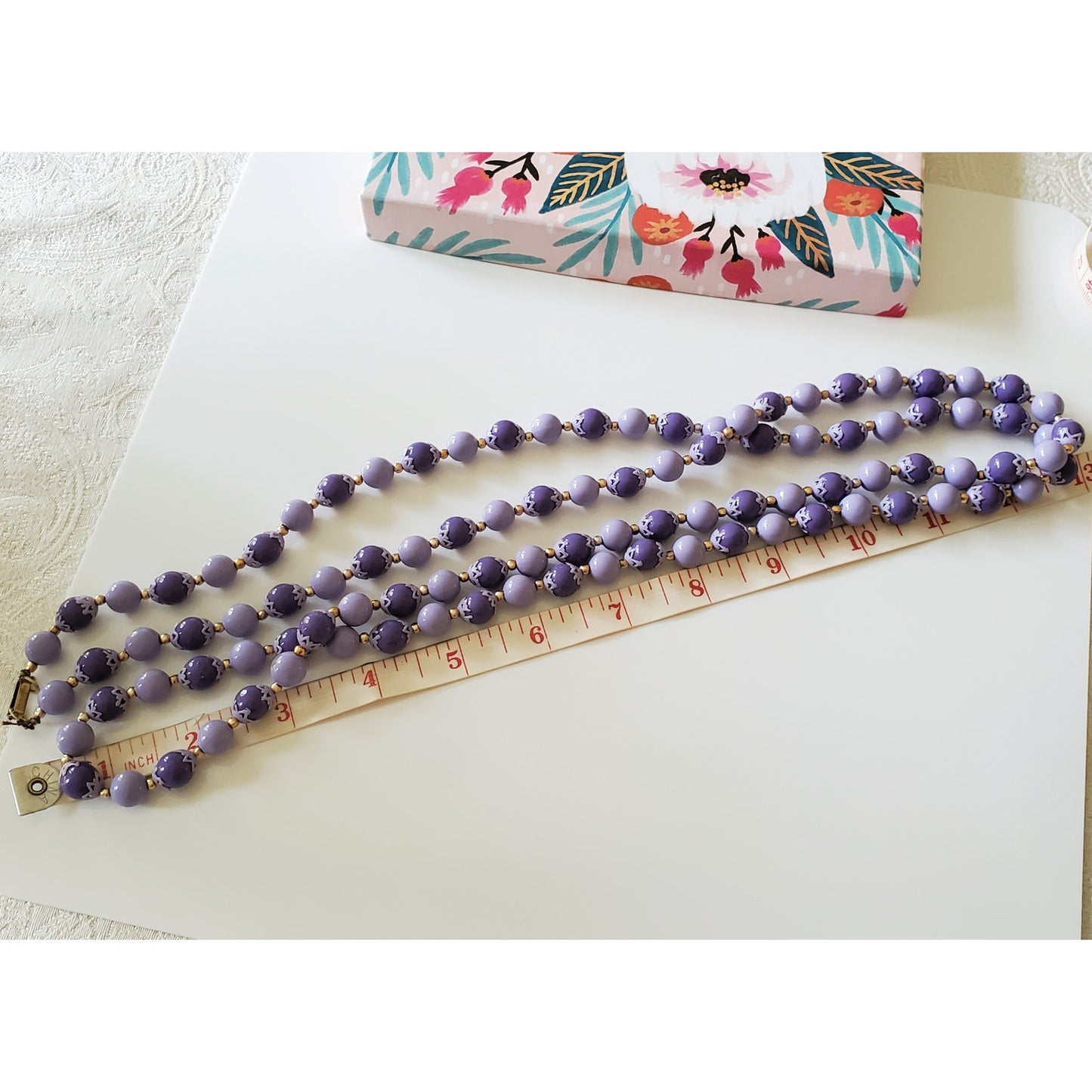 Vintage Never Ending Hong Kong Lavender Beaded Necklace
