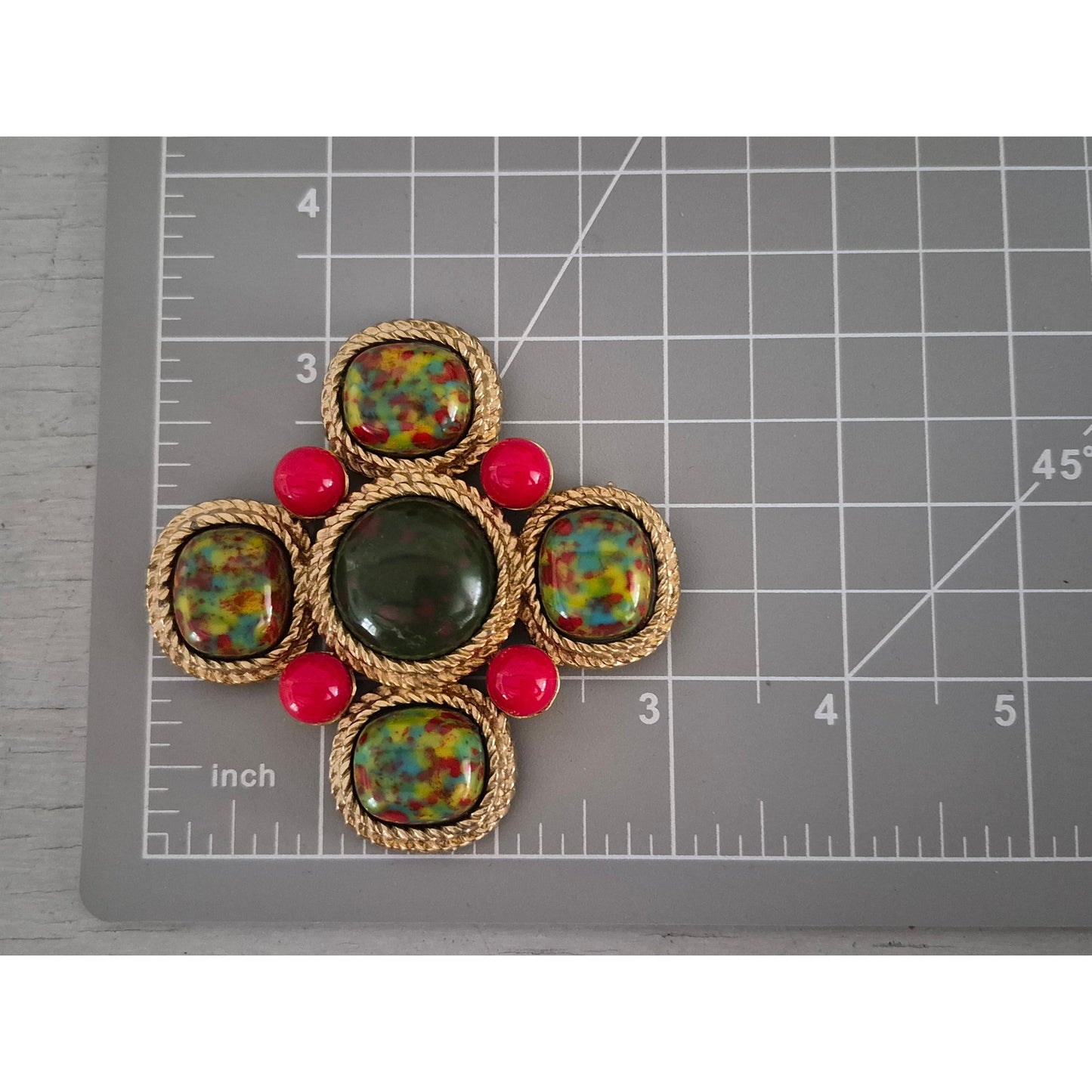Vintage Sarah Coventry Signed Mosaic Maltese Cross Brooch
