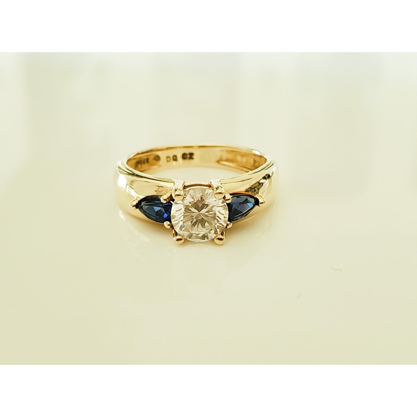 Vintage 14K Gold Sapphire and Crystal Zirconia Ring