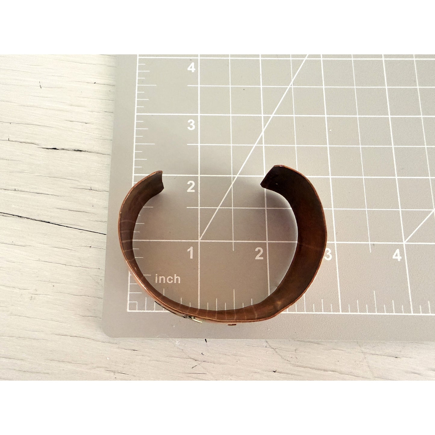 Aztec Mexico Brass Copper Inlaid Abalone Cuff Bracelet