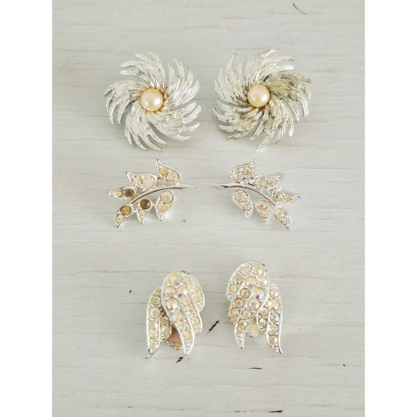 Vintage MCM Silver-tone Clip On Earring Lot of 3