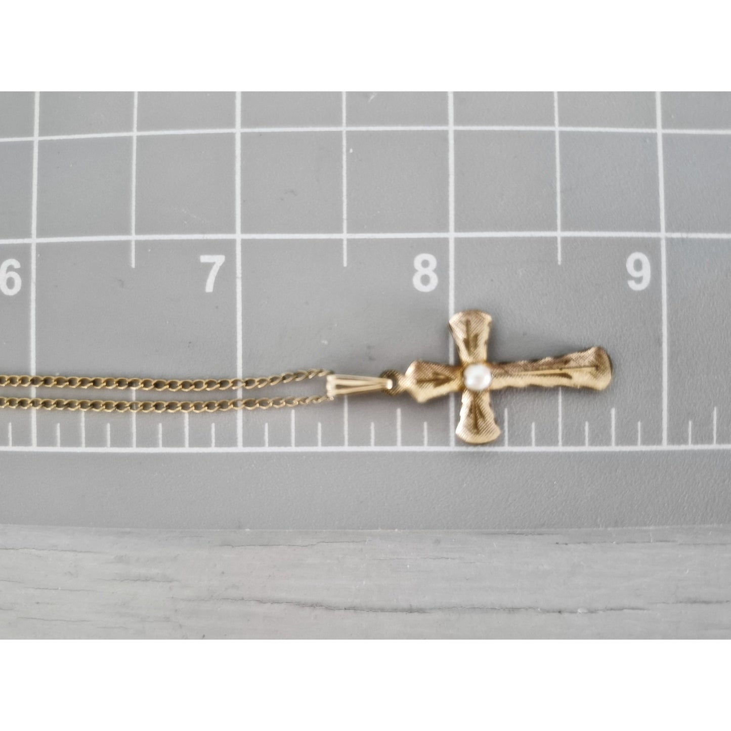 Vintage MCM Gold-fill Cultured Pearl Diamond Cut Cross Necklace