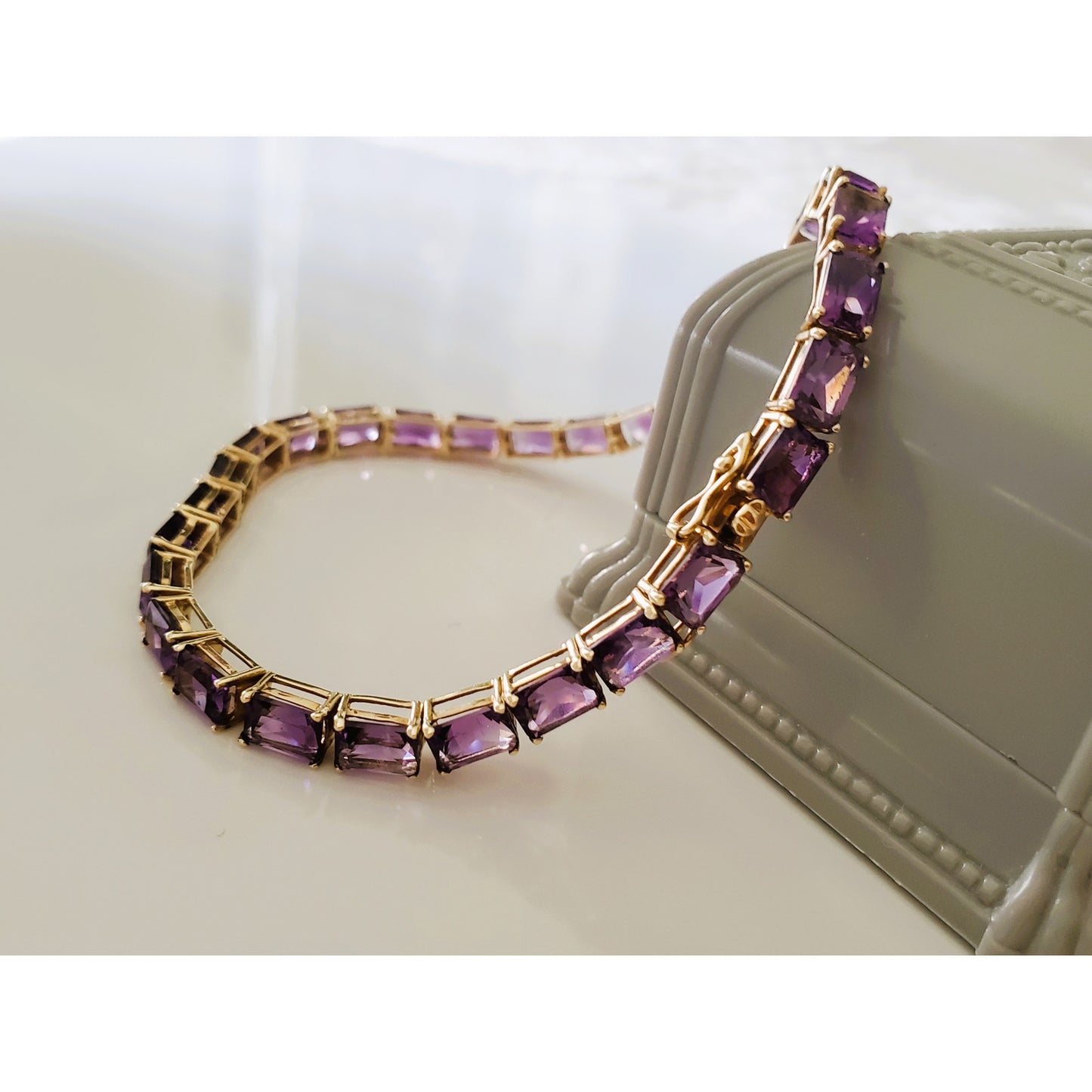 Vintage 14K Gold Amethyst Square Cut Bracelet
