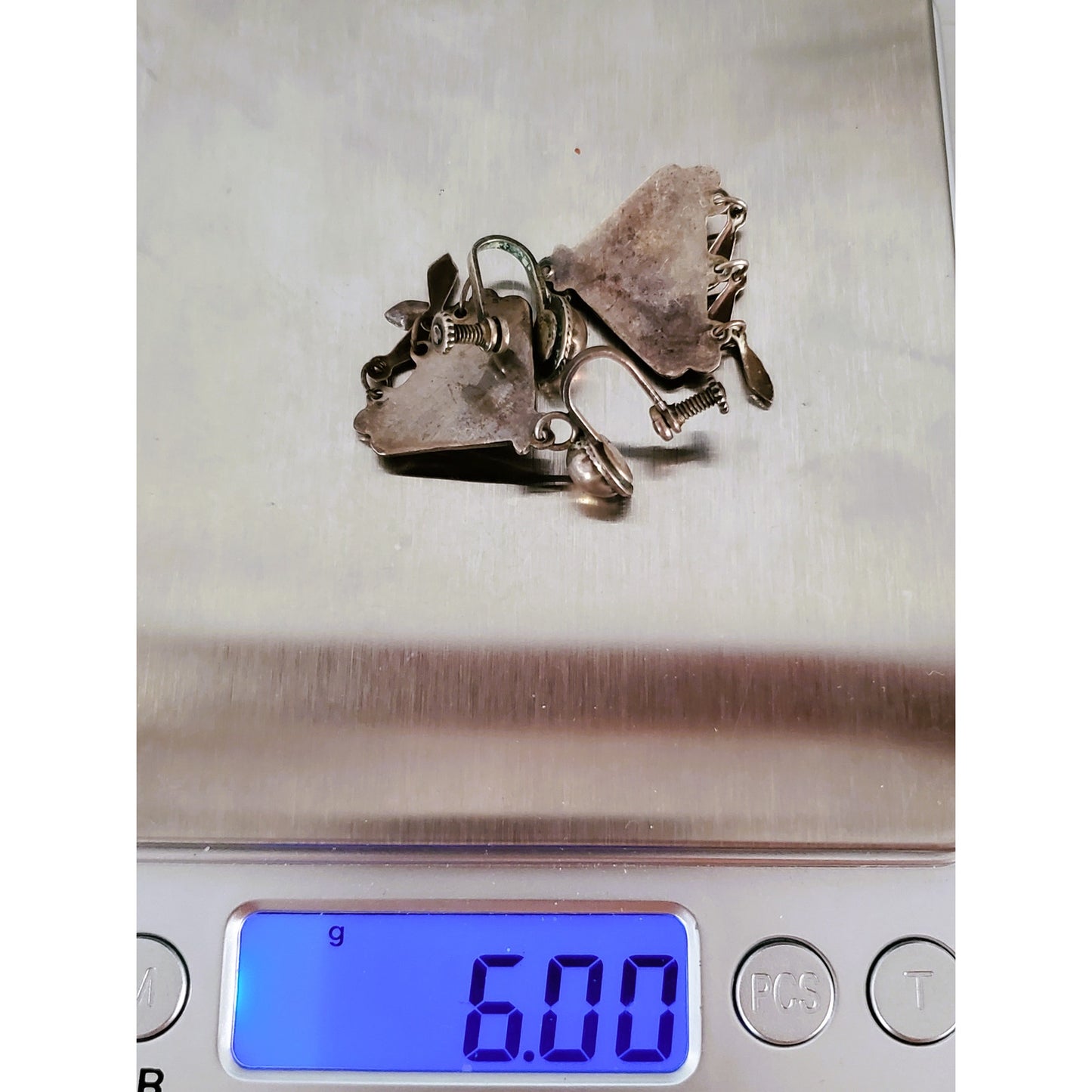 Vintage Sterling Silver Mother of Pearl Dangle Screw On Earrings