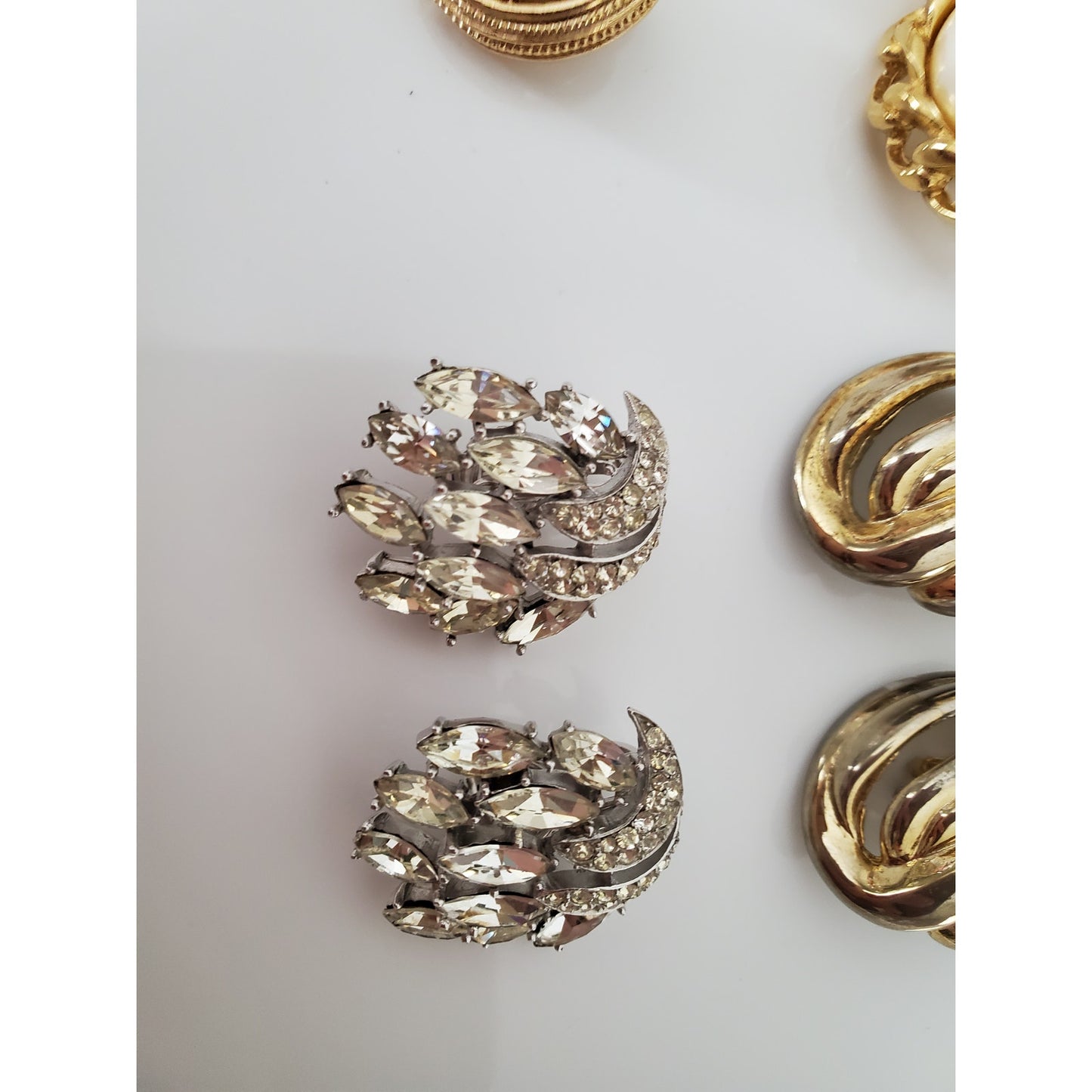 Vintage High Designer Clip On Earring Lot of 4 - Givenchy, Crown Trifari and Richelieu