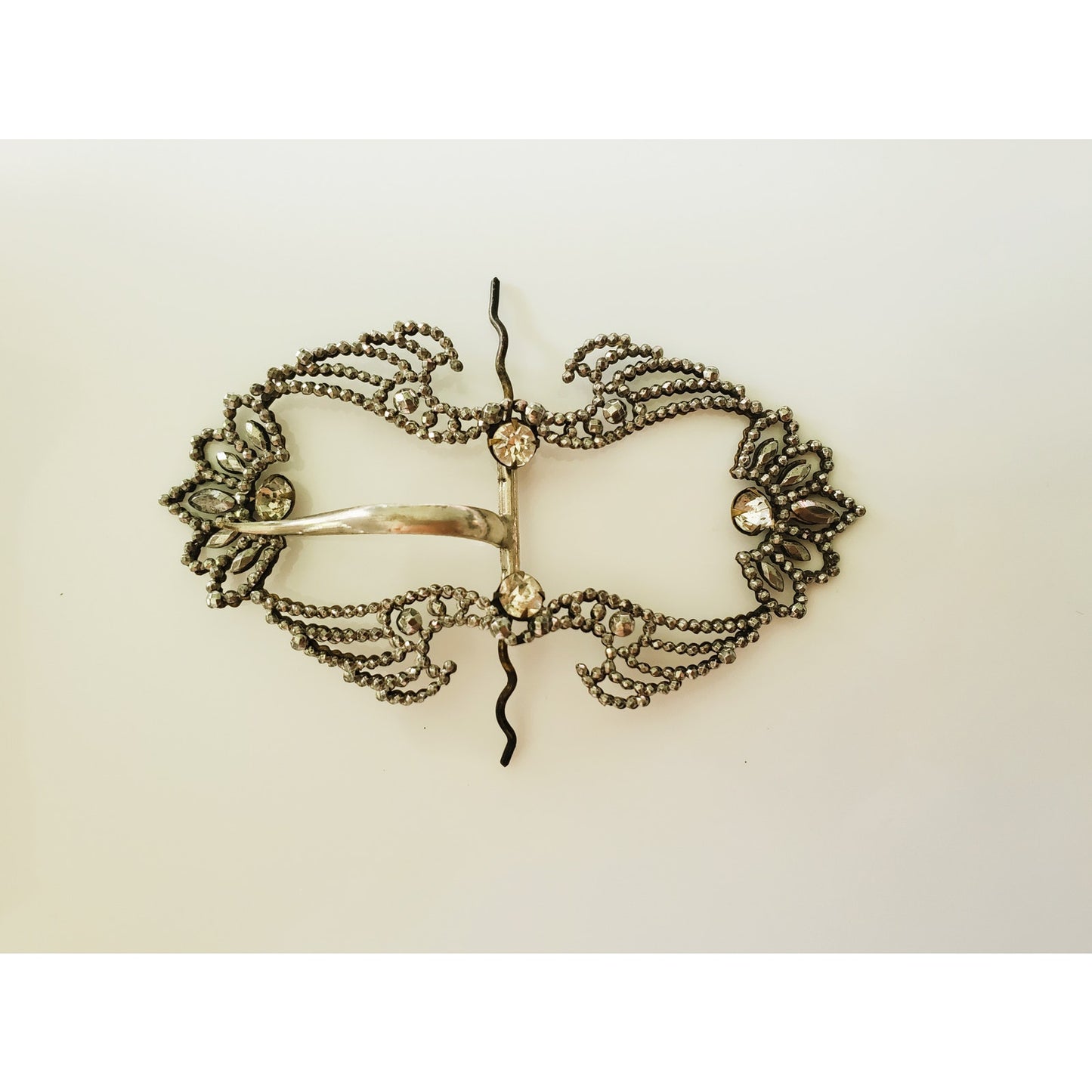 Vintage Silver Tone Rhinestone Belt Buckle