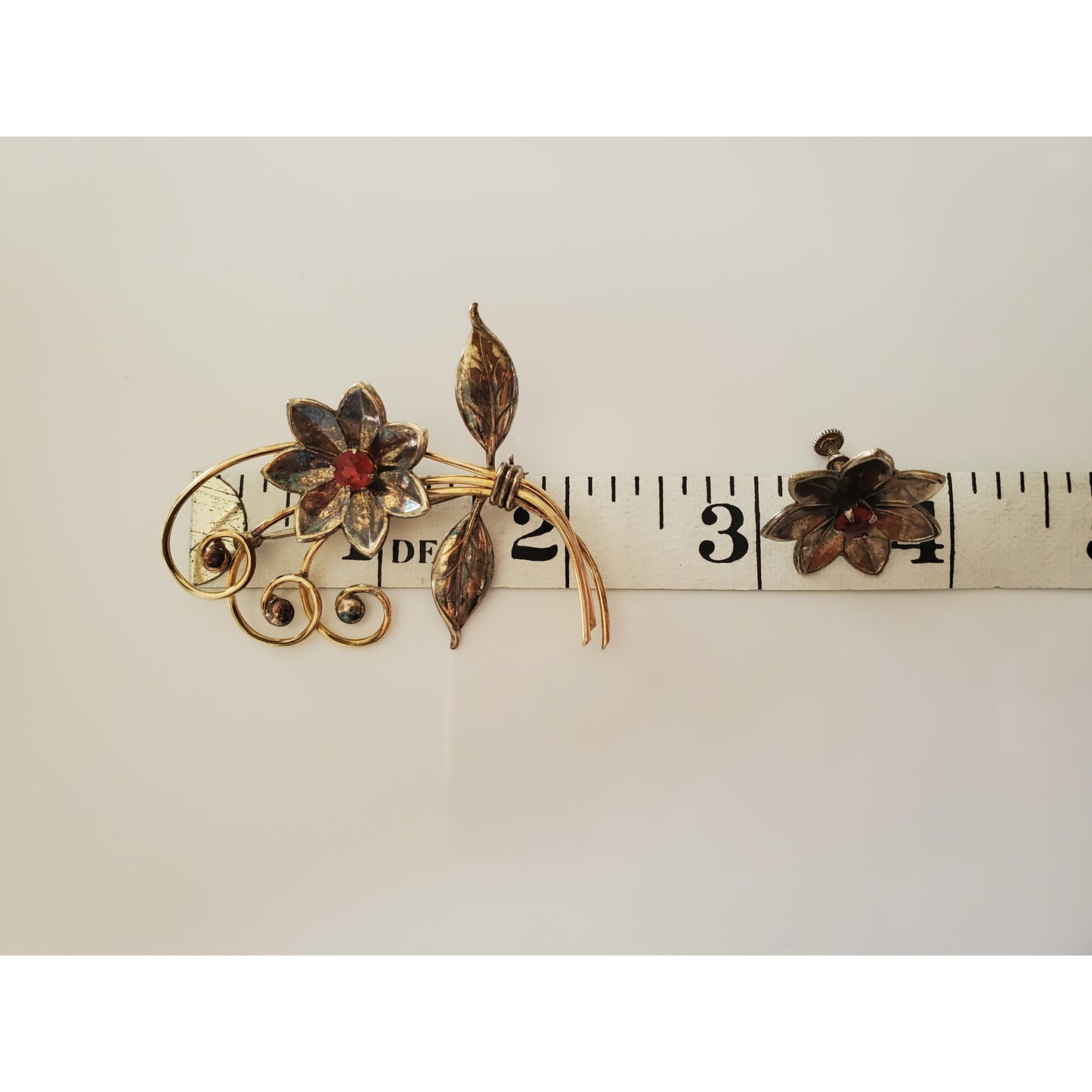Vintage Harry Iskin Designer Gold-fill Floral Brooch and Earring Set