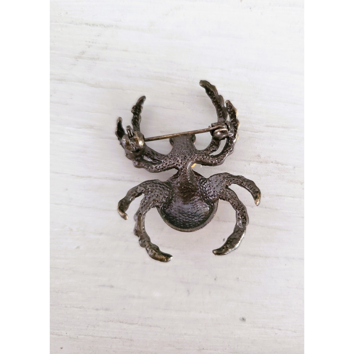 Bronze Spider Rhinestone Brooch