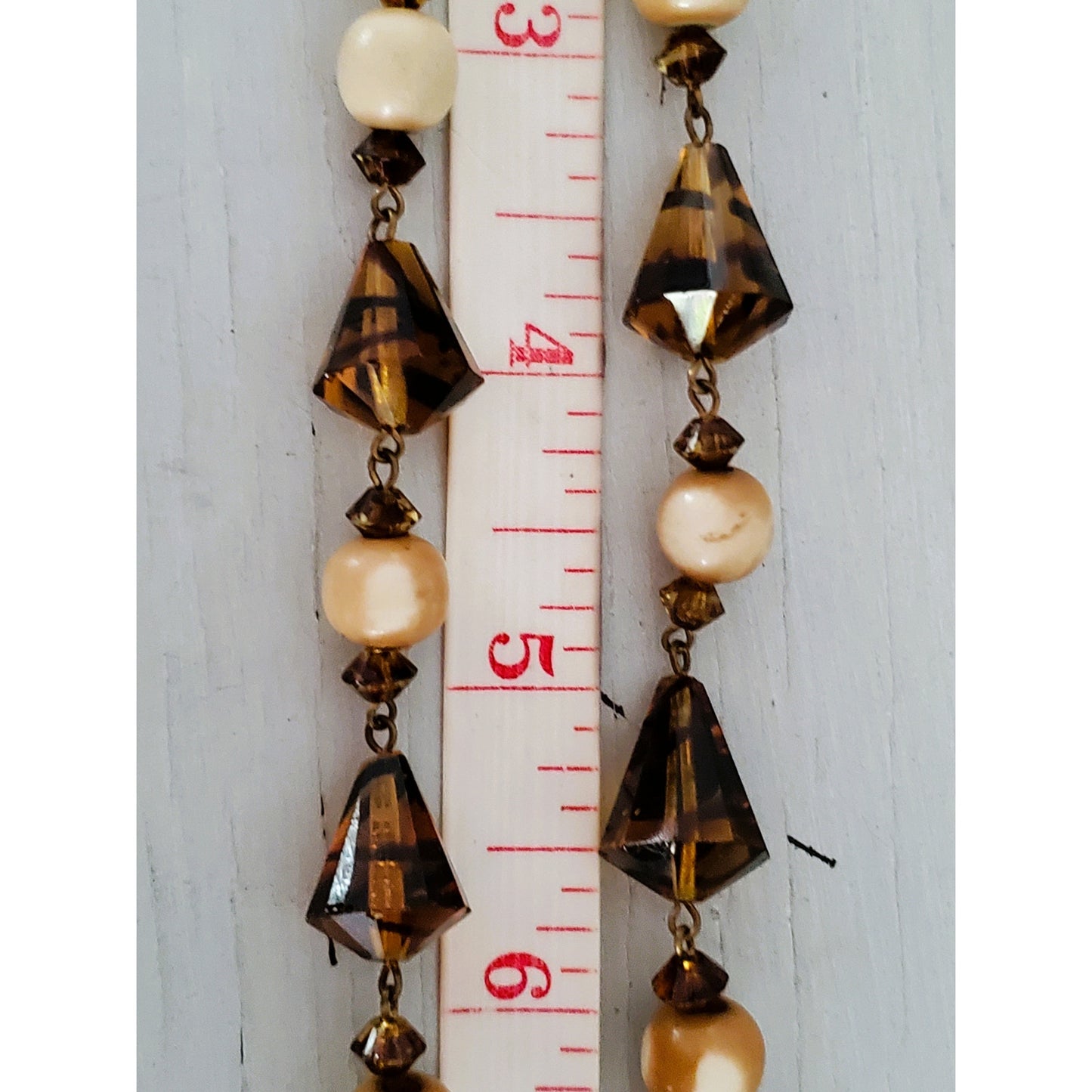Vintage Tortoise Shell Geometric Pattern Glass Bead Choker Necklace