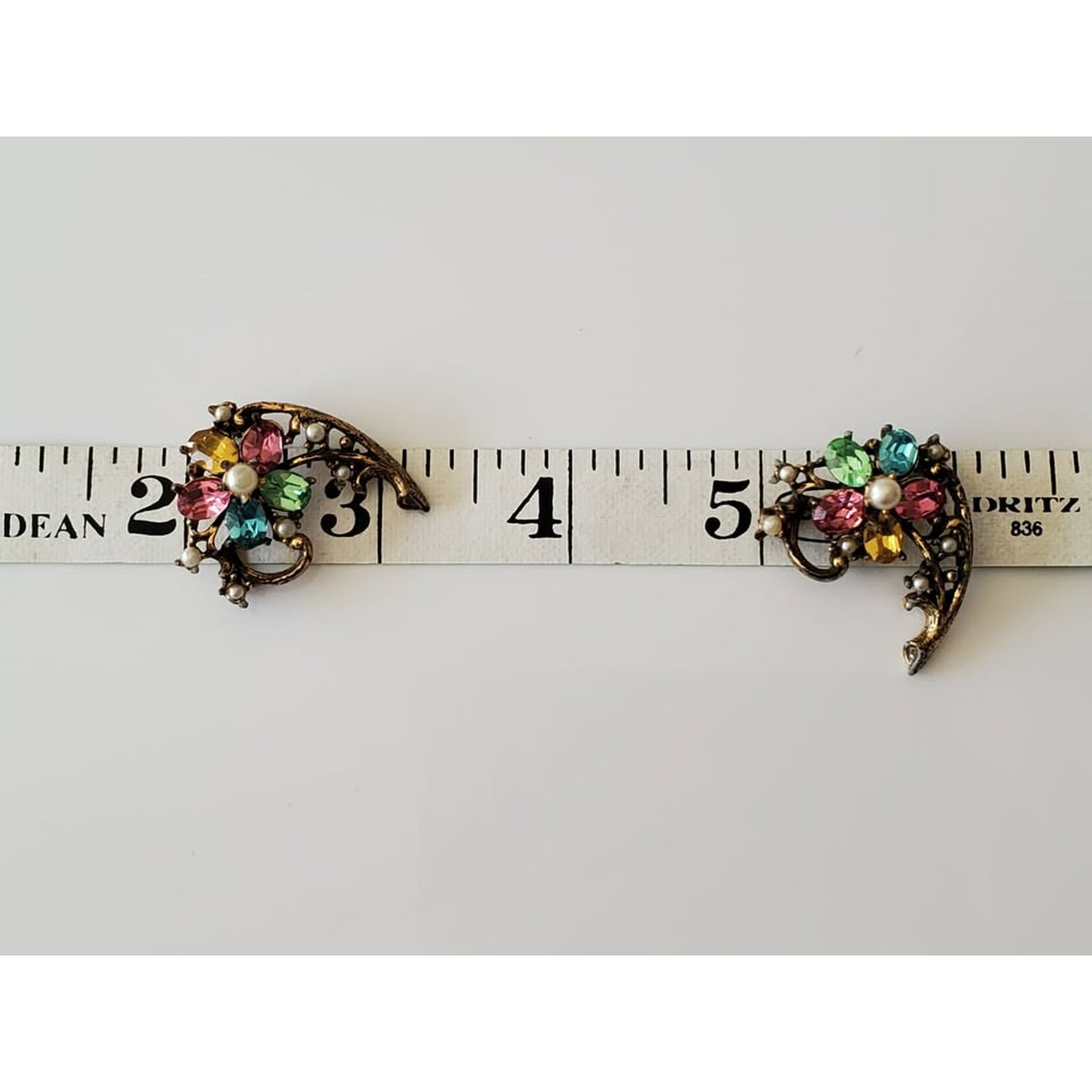 Vintage Mid-Century Pastel Floral Rhinestone and Pearl Brooch Set