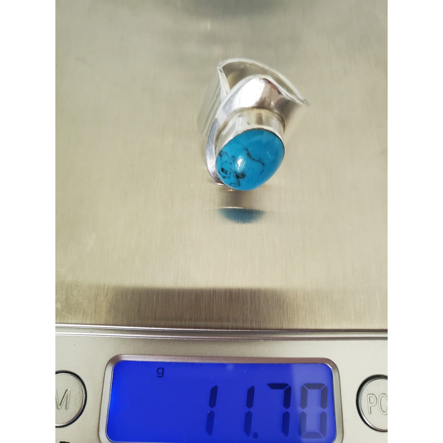 Asymmetrical Wide Band Sterling Silver Turquoise Ring