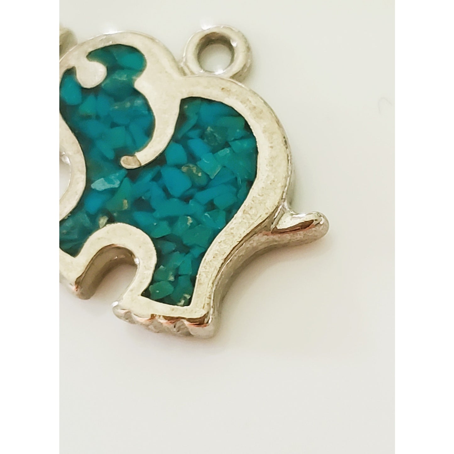 Vintage Silver Mini Crushed Turquoise Elephant Charm