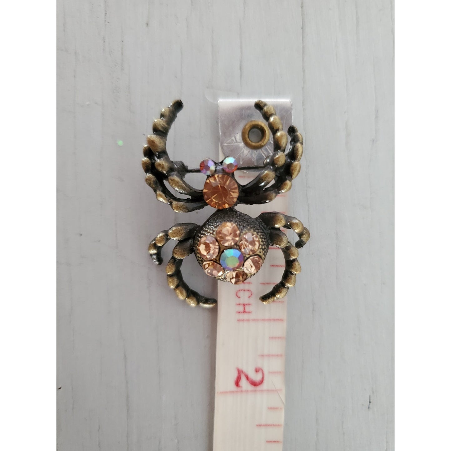 Bronze Spider Rhinestone Brooch