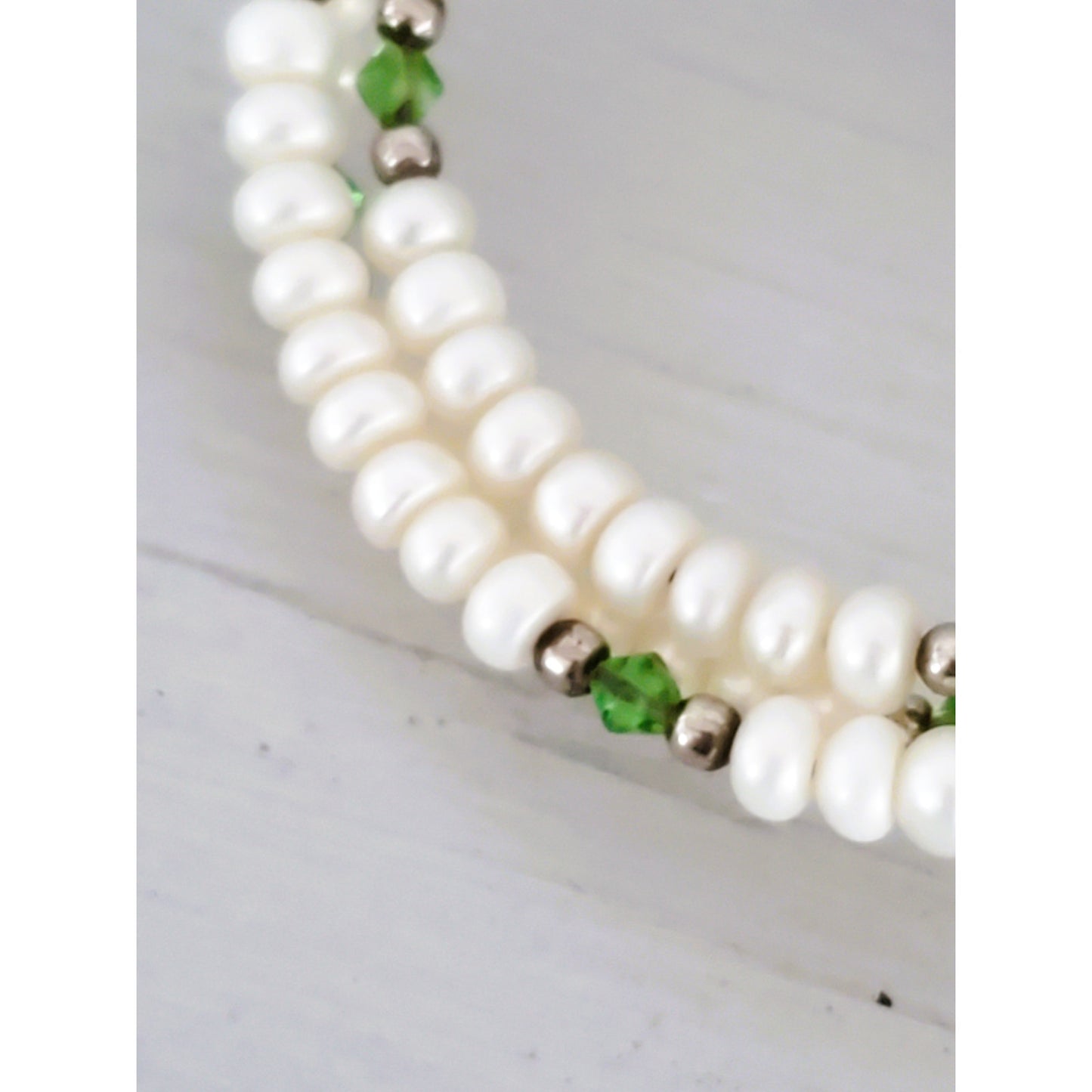 Natural Cultured Pearl and Green Bead Wrap Bracelet