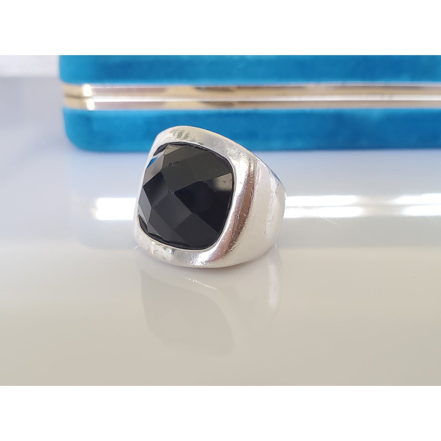 Vintage CFJ Designer Sterling Silver Onyx Ring