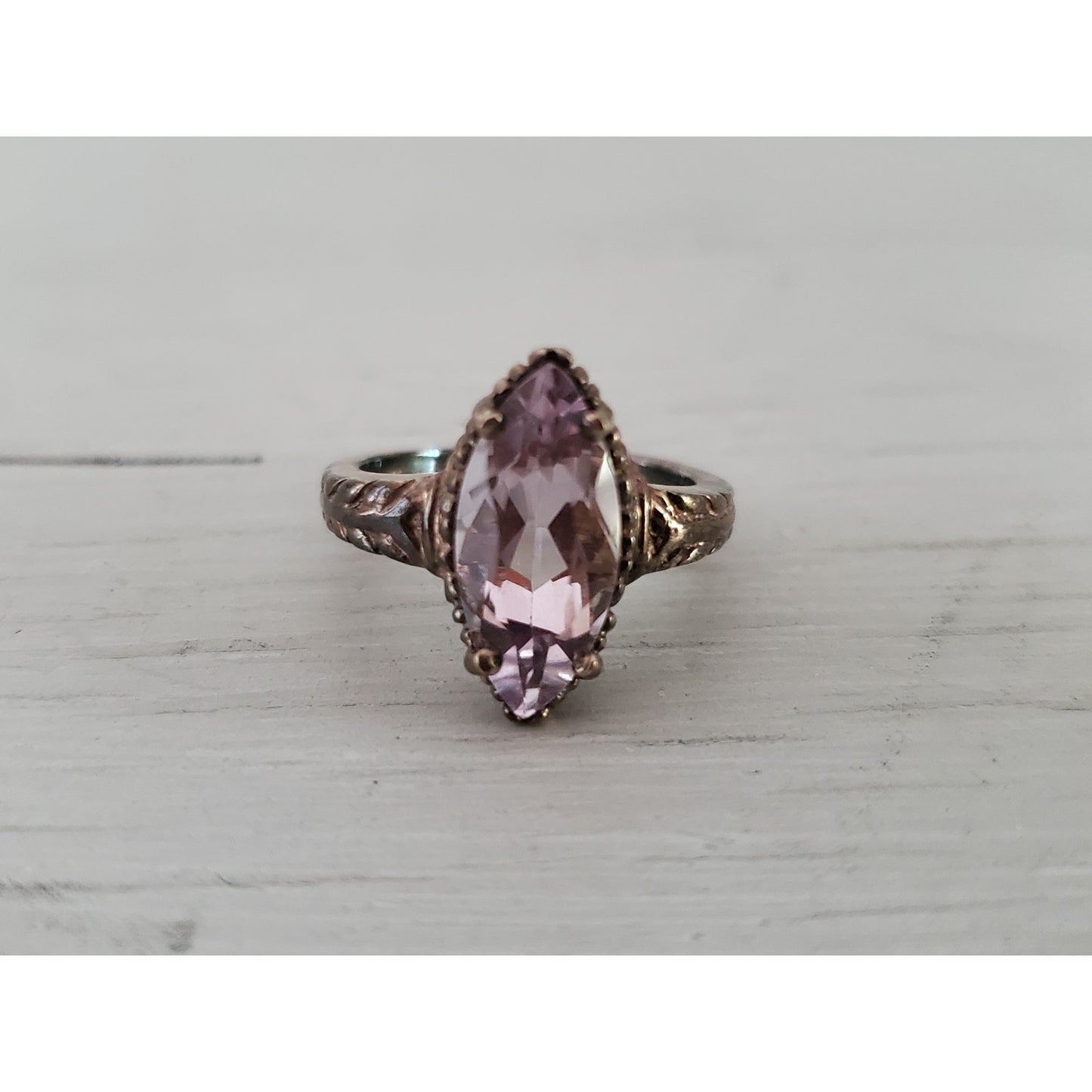 Vintage Sterling Silver Marquise Cut Purple Amethyst Ring