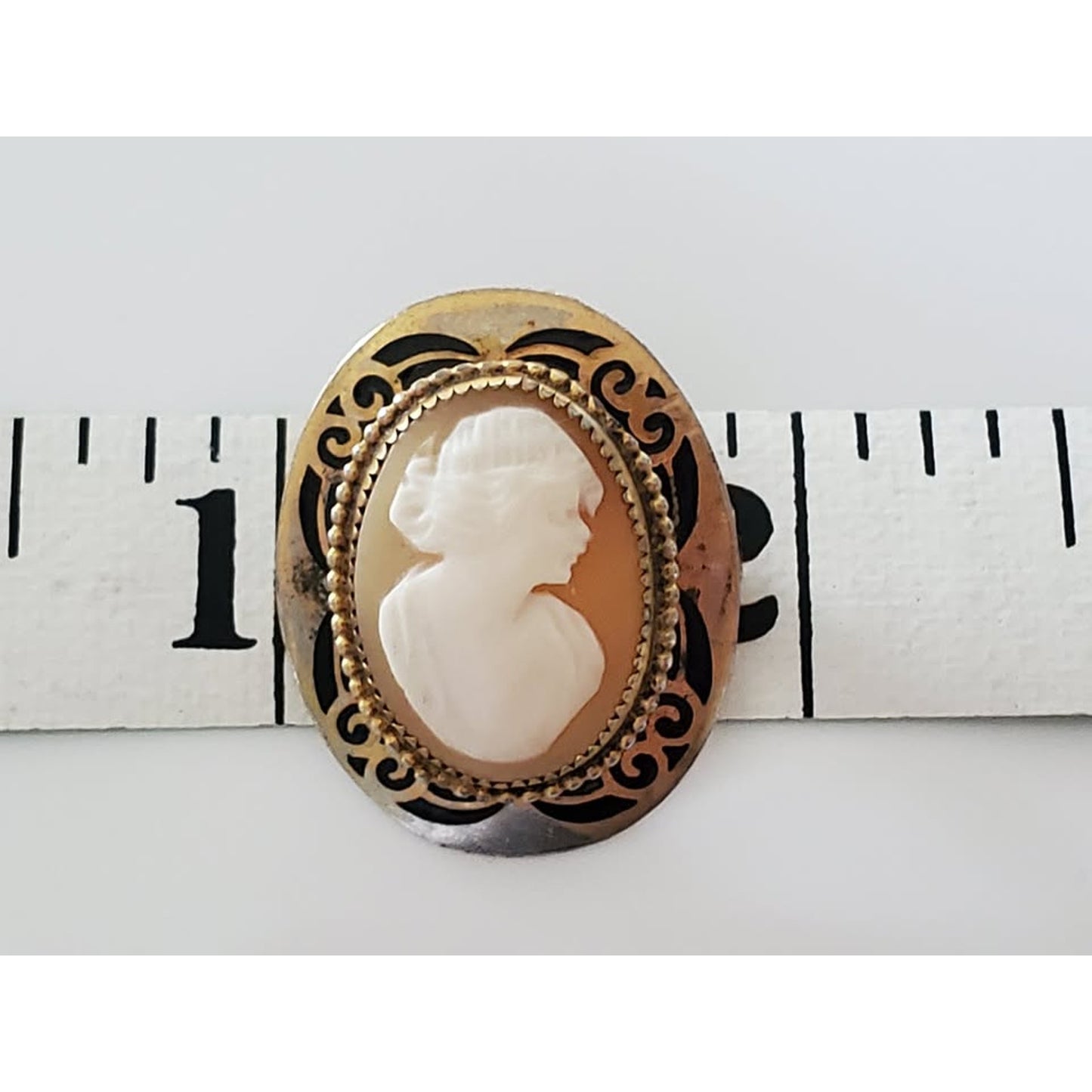 Vintage Victorian Lady Cameo Pin Brooch Plated with Black Enamel