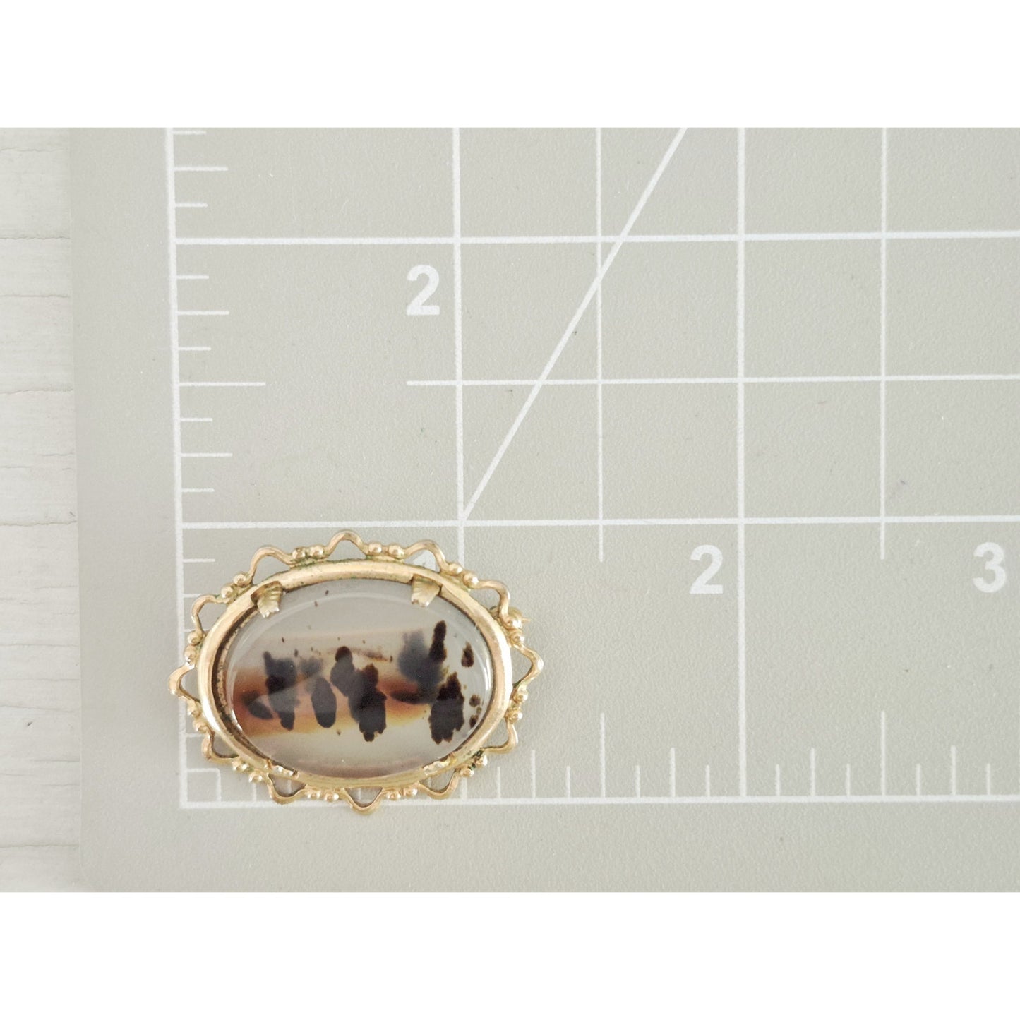 Vintage Montana Agate Gold Tone Oval Brooch